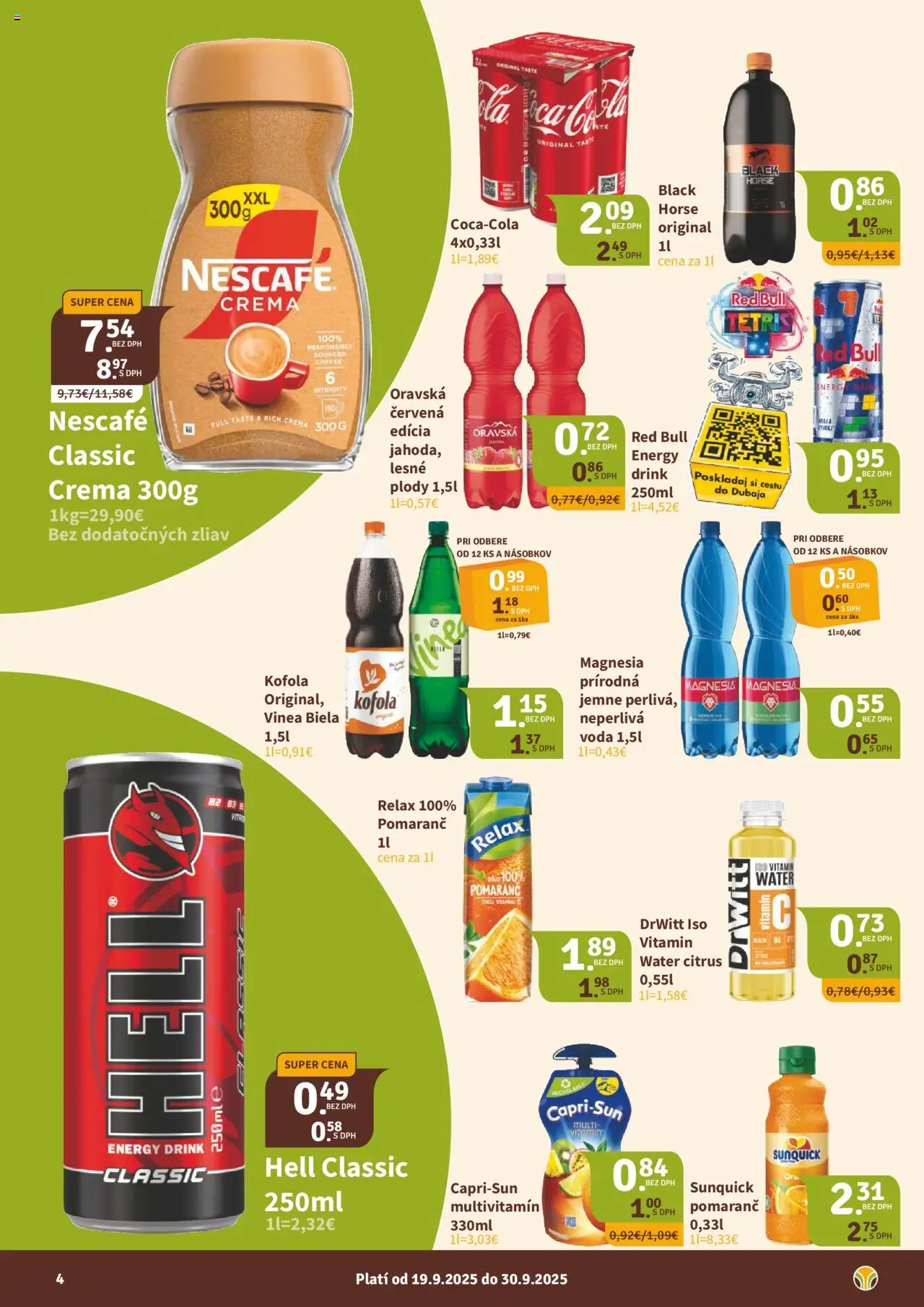 Nové Nitrazdroj akcie – leták je platný od 19.09.2025 | Strana: 4 | Produkty: Kofola, Sunquick, Voda, Vinea