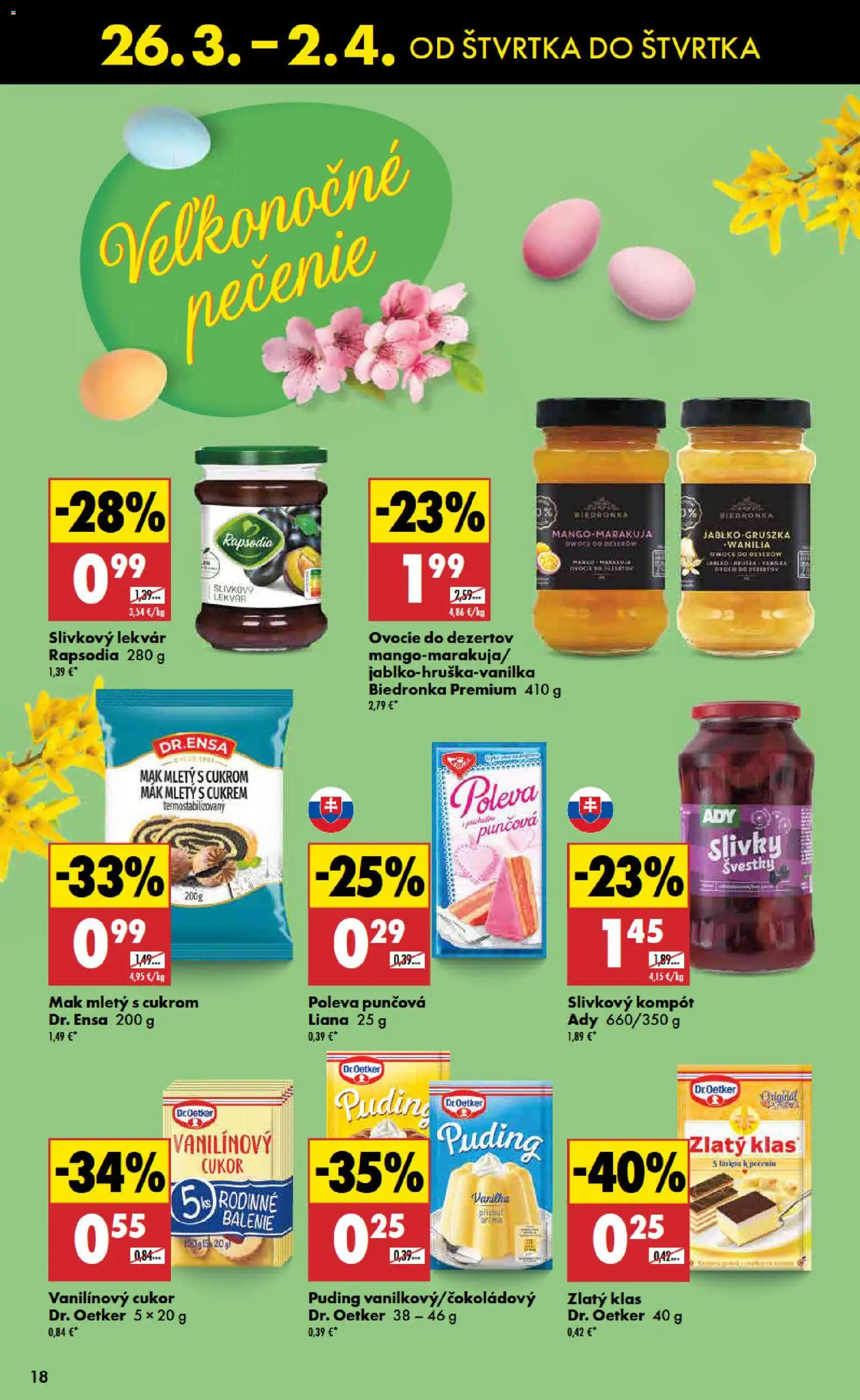 Nové Biedronka akcie – leták je platný od 26.03.2026 | Strana: 18 | Produkty: Zlatý klas, Cukor, Mak, Ovocie