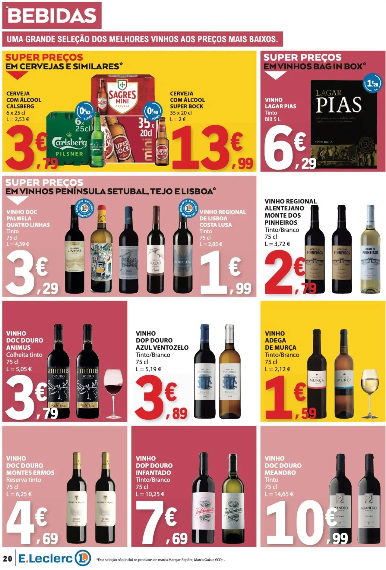 E.Leclerc folheto │ válido de 02.10.2025 | Página: 20 | Produtos: Super bock, Vinho, Cerveja, Vinho tinto