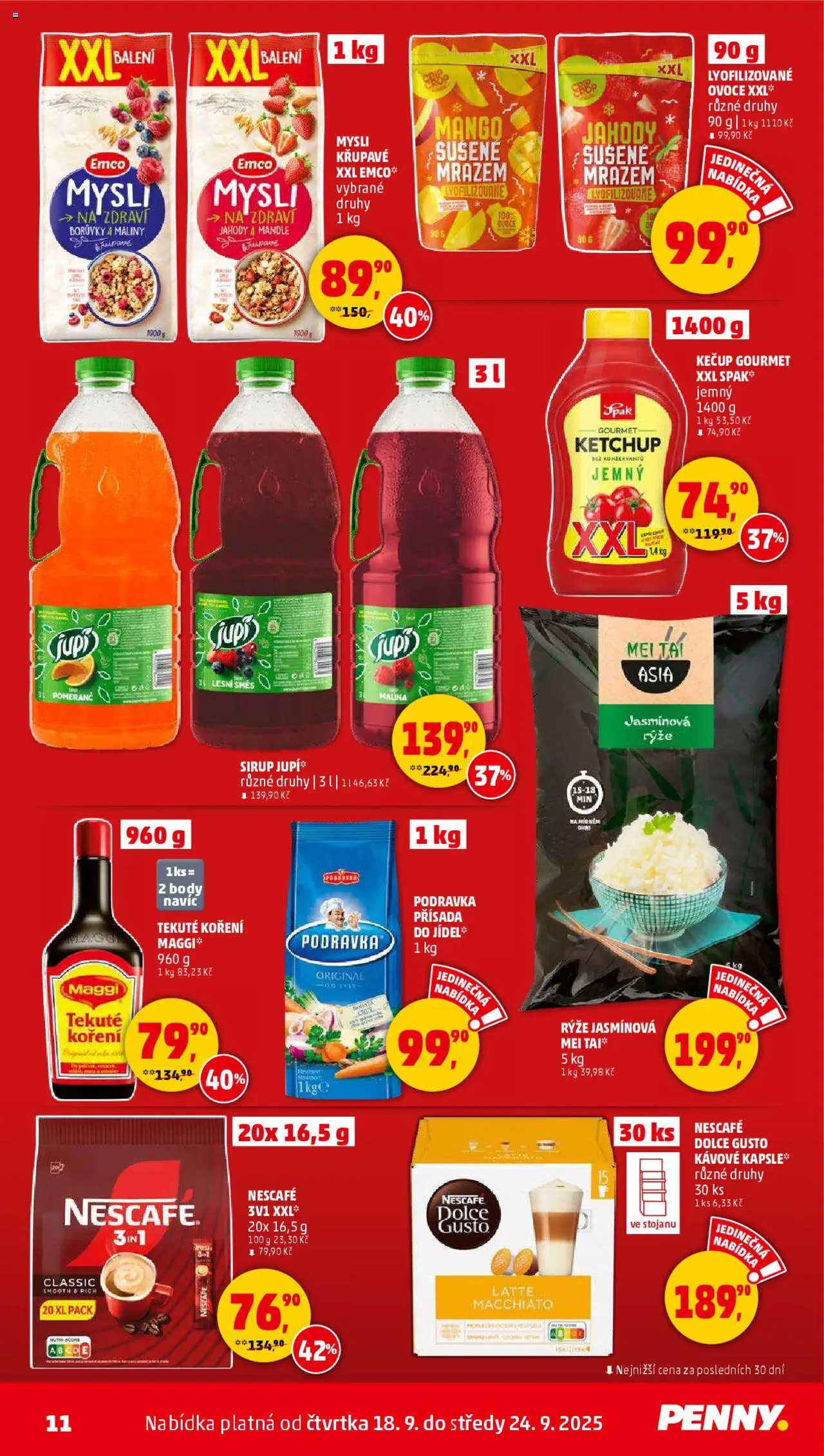 Penny Market leták - Čtvrtečník od 18.09.2025 | Strana: 11 | Produkty: Dolce Gusto, Sirup, Mandle, Mysli