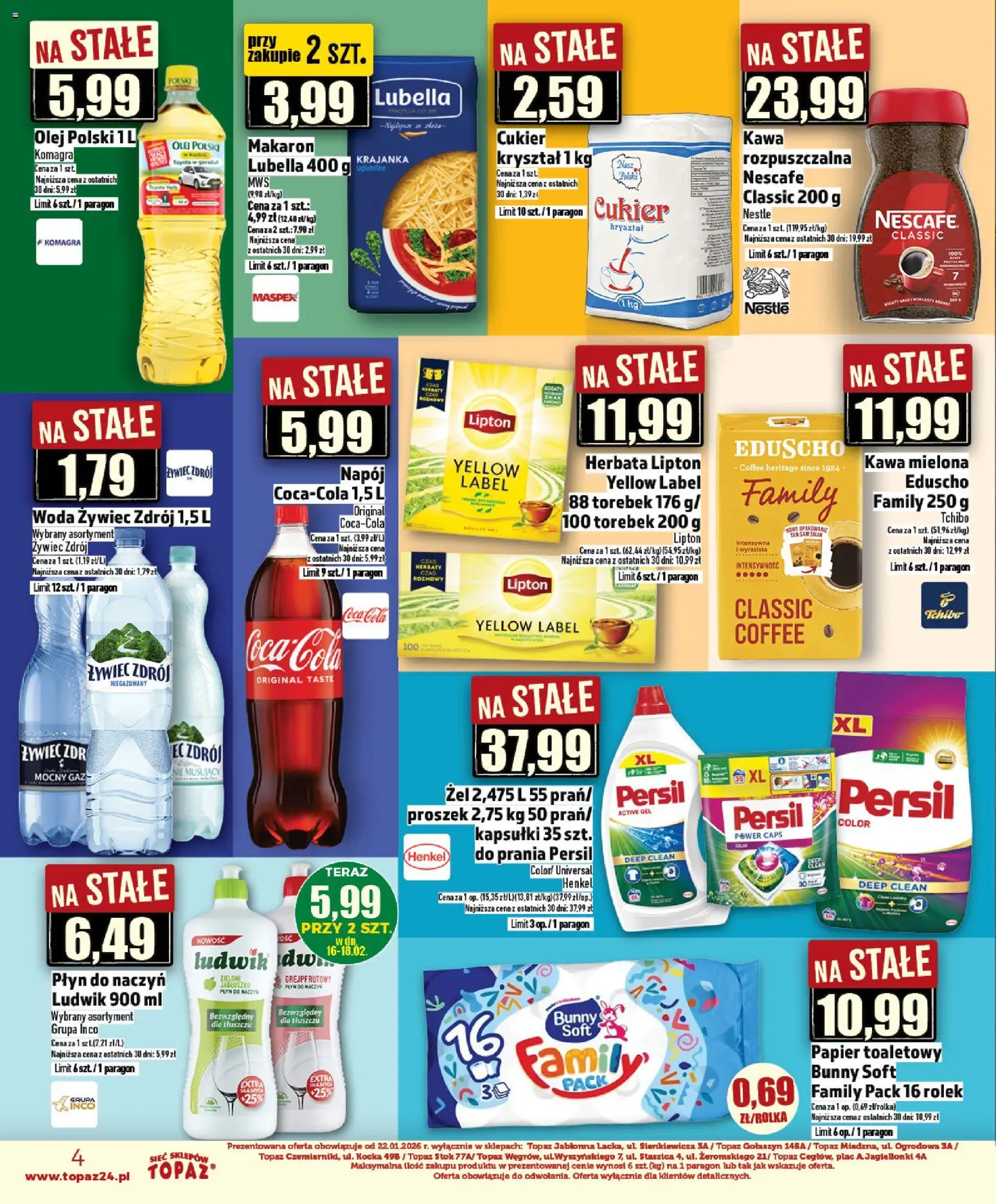 Topaz Gazetka - Ceny małe na stałe od 12.02.2026 | Strona: 4 | Produkty: Papier toaletowy, Persil, Herbata lipton, Olej