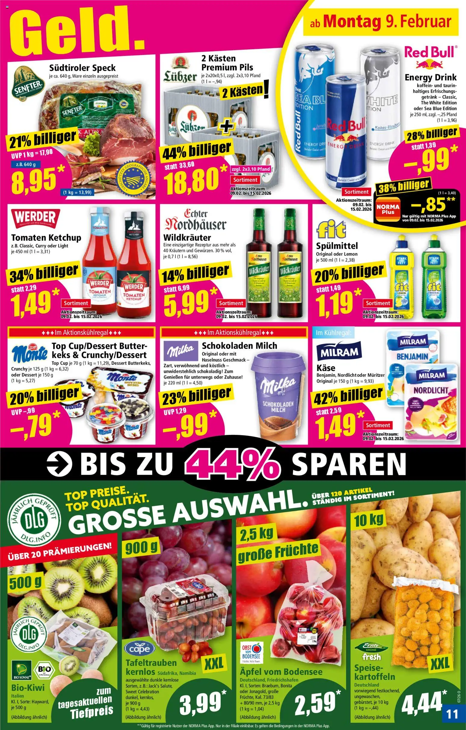 Norma Prospekt 	 – gültig ab 09.02.2026 | Seite: 11 | Produkte: Top, Energy, Milka, Obst