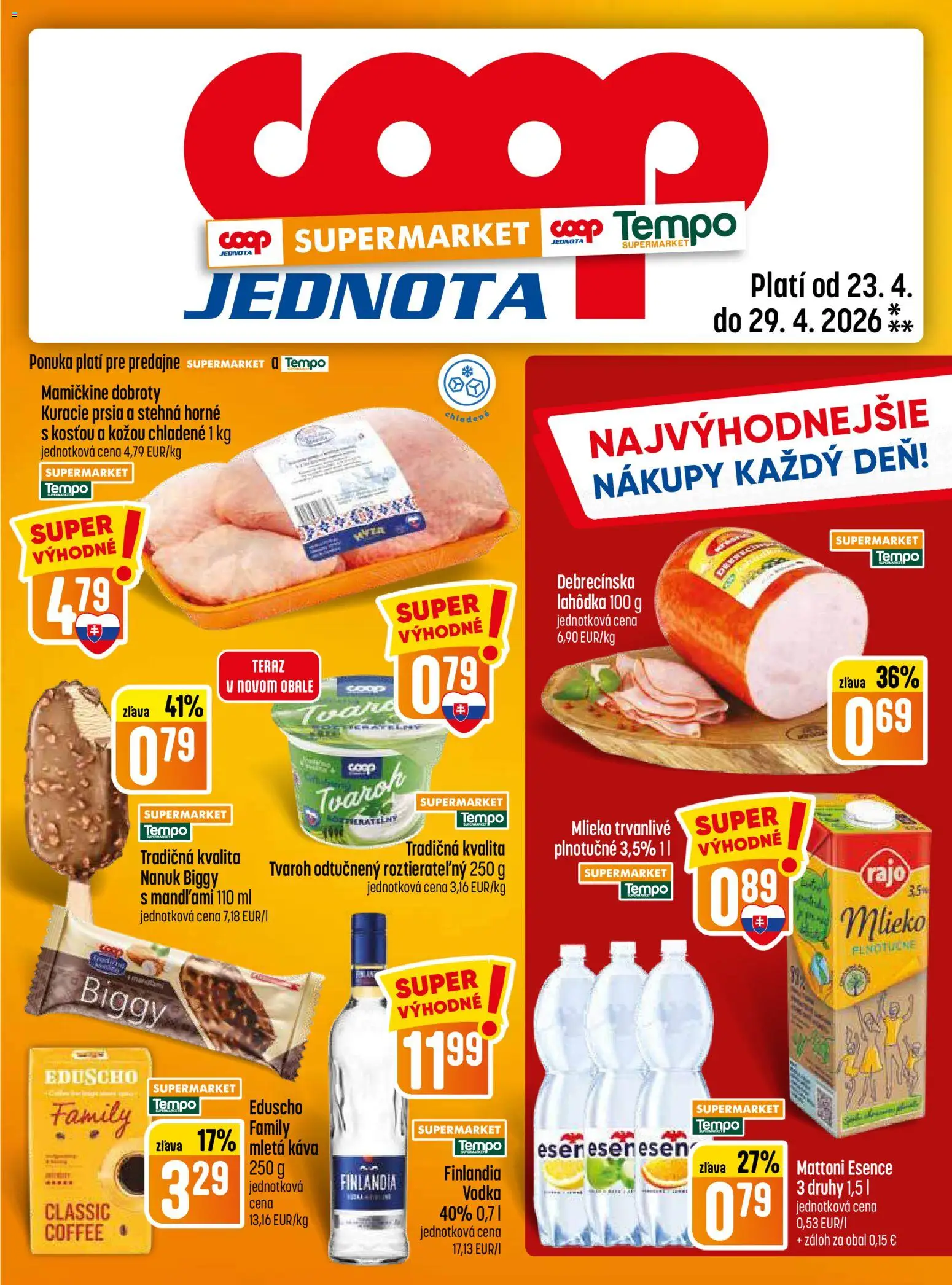 Nové COOP Jednota akcie – leták je platný od 23.04.2026 | Strana: 13 | Produkty: Káva, Nanuk, Kuracie prsia, Mattoni