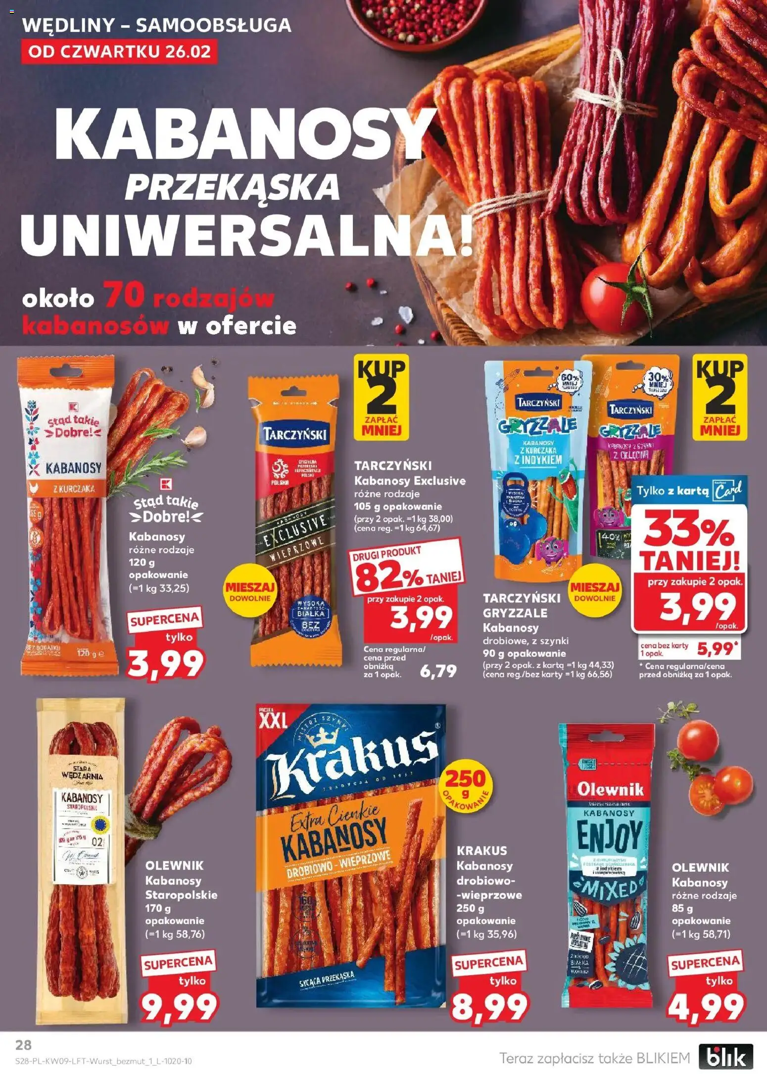 Kaufland gazetka od 26.02.2026 | Strona: 28 | Produkty: Karta, Kabanosy z kurczaka, Kabanosy, Wędliny