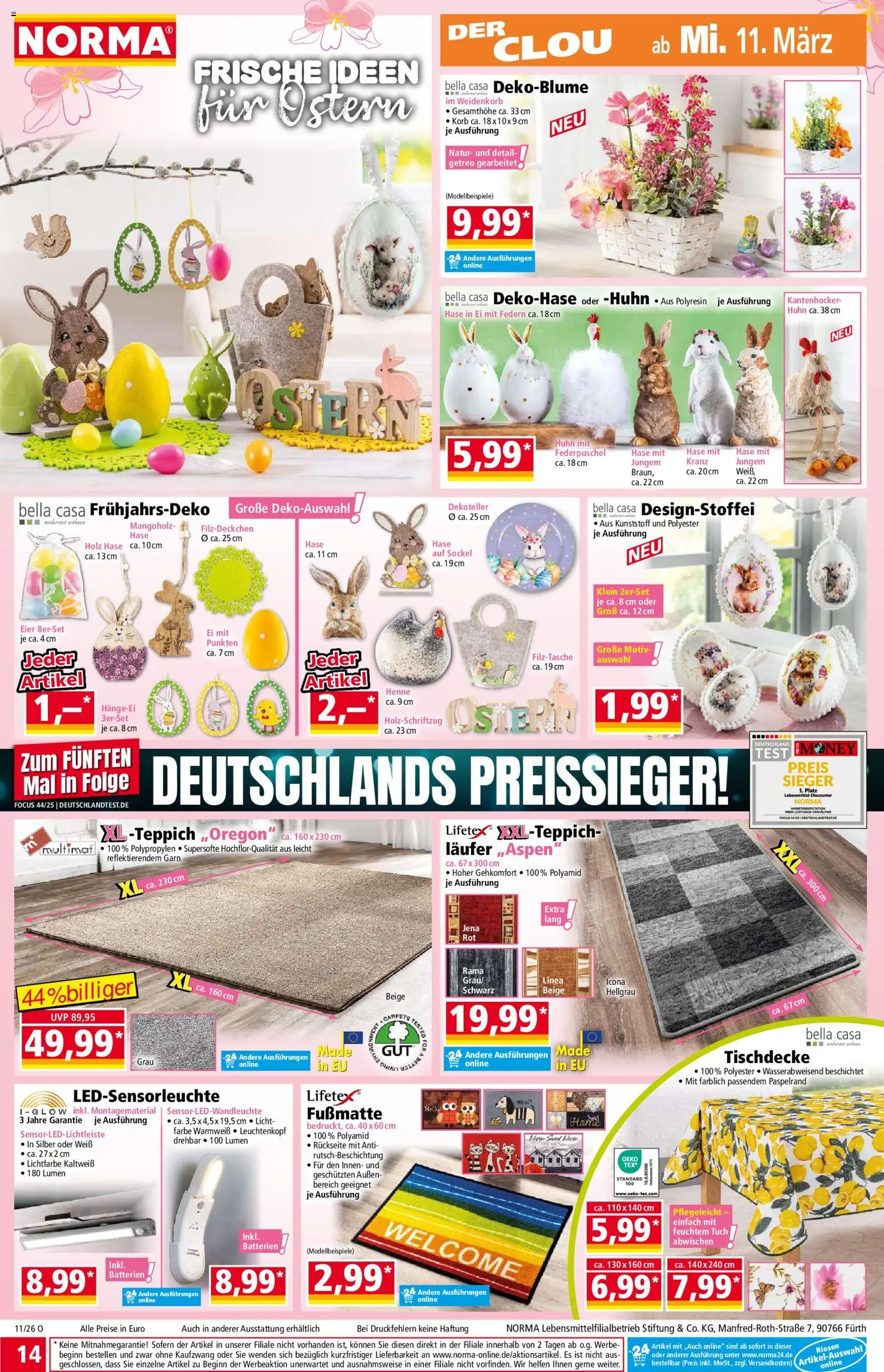Norma Prospekt 	 – gültig ab 09.03.2026 | Seite: 14 | Produkte: Batterien, Eier, Korb, Fußmatte
