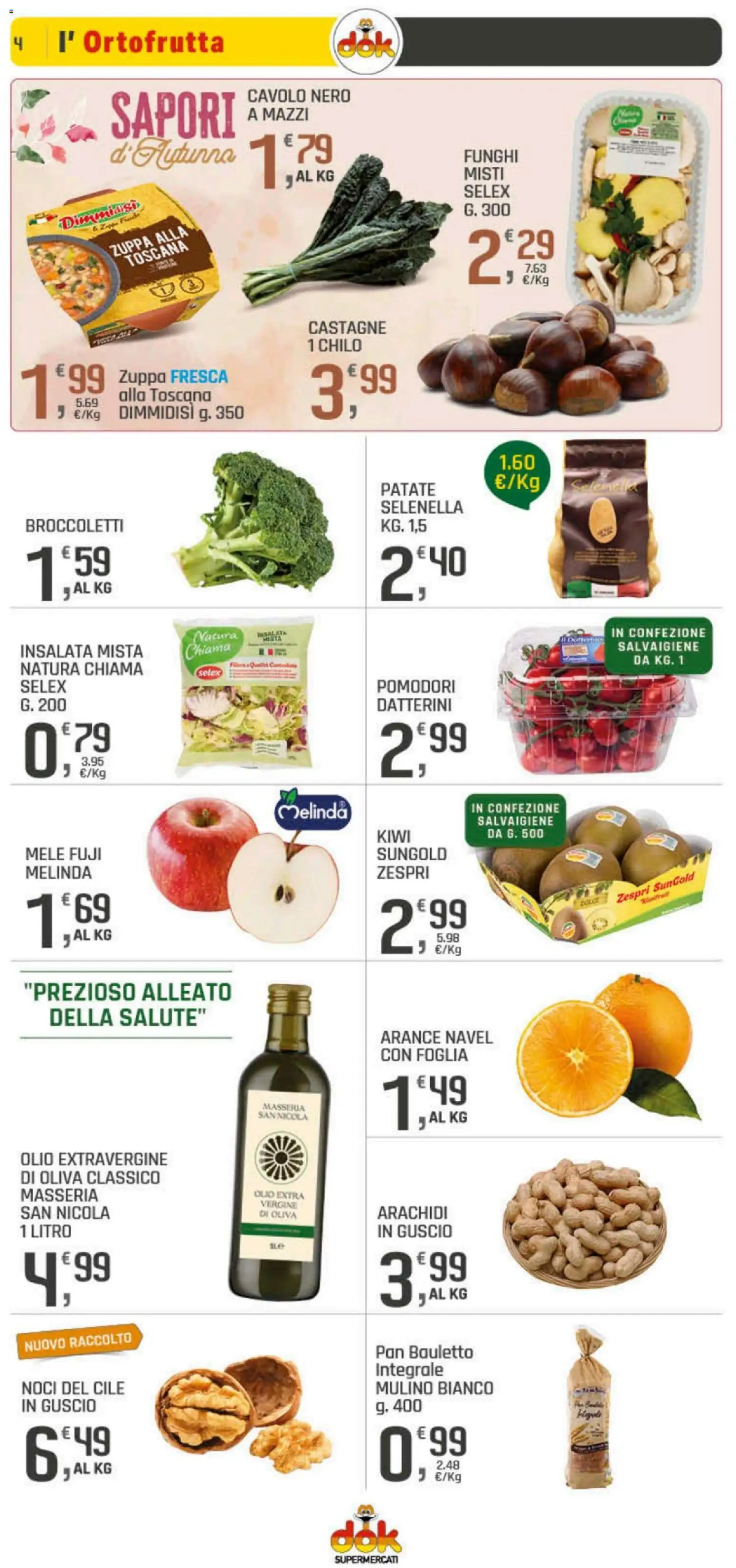 Volantino DOK del 06.11.2025 | Pagina: 4 | Prodotti: Arance, Kiwi, Broccoletti, Arachidi