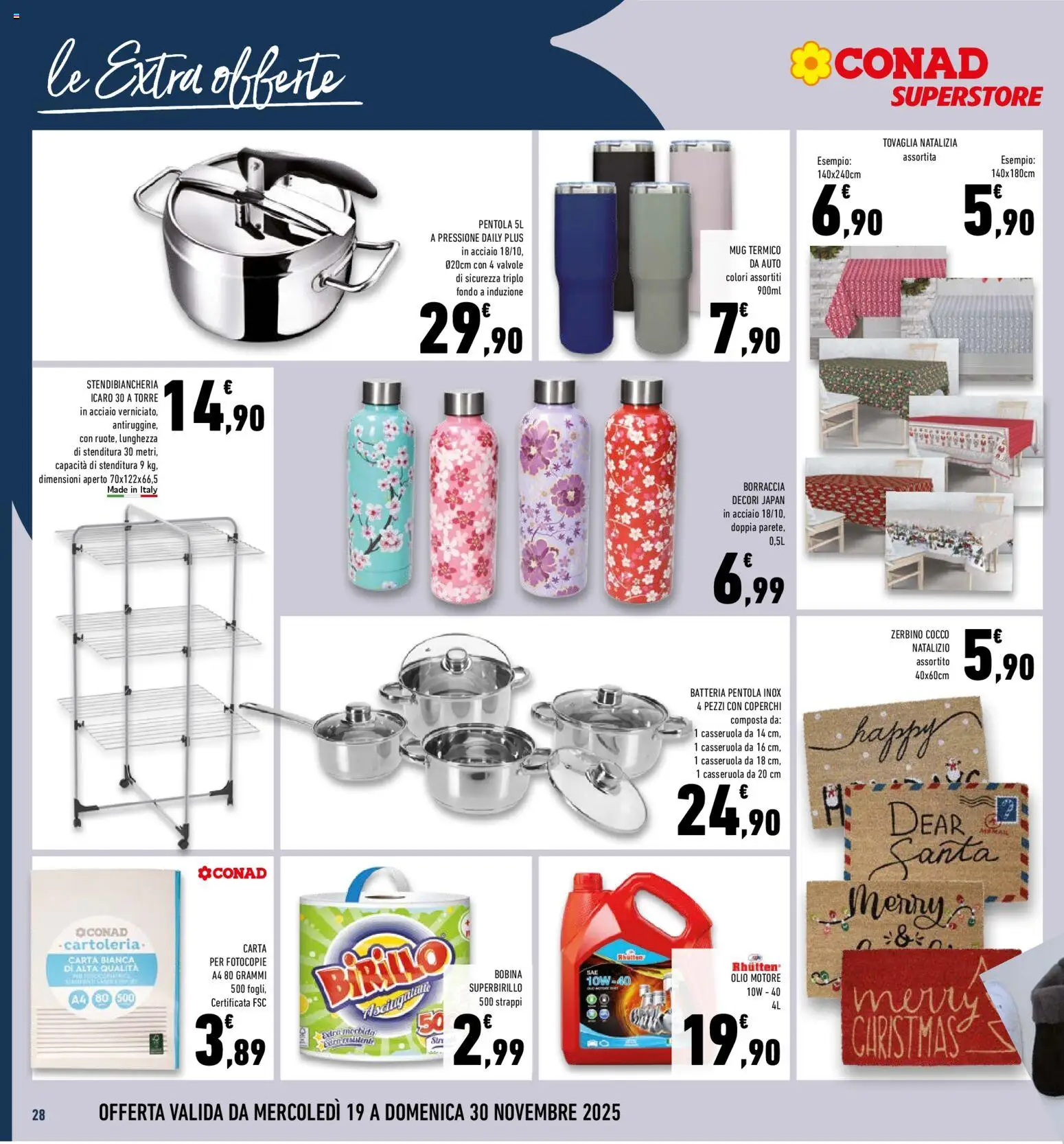Volantino Conad del 19.11.2025 | Pagina: 28 | Prodotti: Olio, Stendibiancheria, Cocco, Batteria