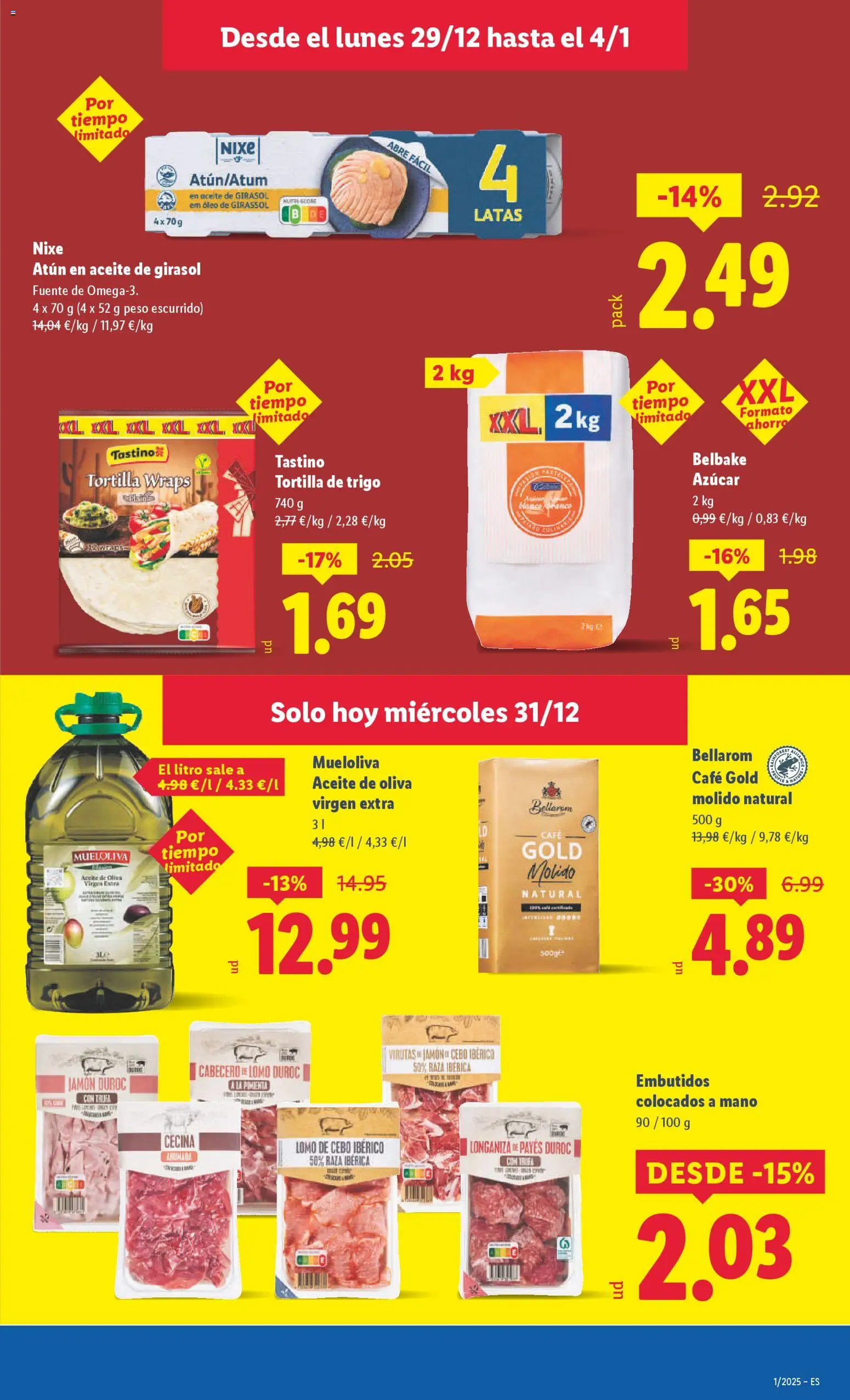 Lidl folleto │ válido desde el 29.12.2025 | Página: 19 | Productos: Jamón, Aceite de oliva virgen extra, Longaniza, Peso