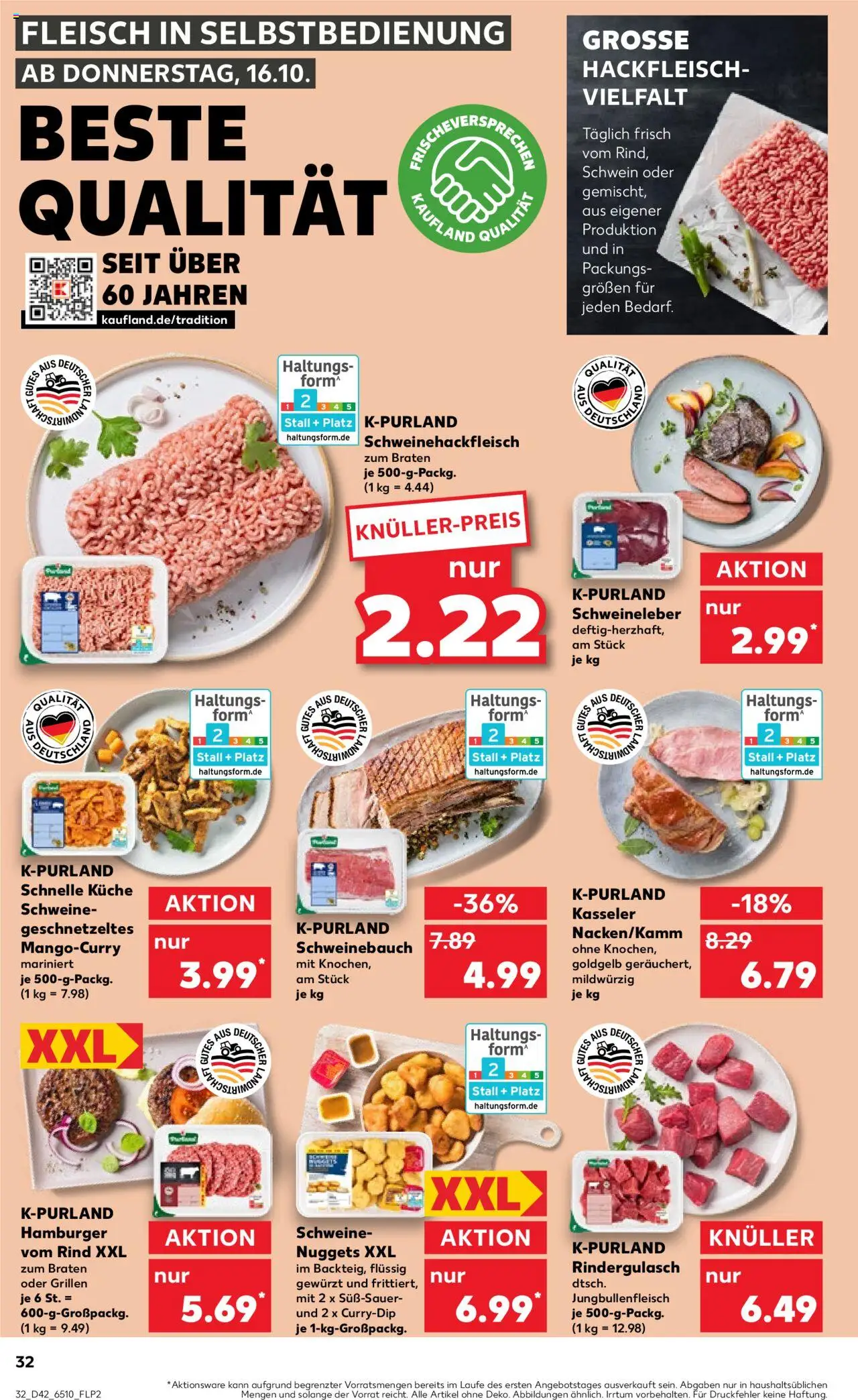 Kaufland prospekt Köln	 – gültig ab 16.10.2025 | Seite: 32 | Produkte: Rindergulasch, Schweinebauch, Fleisch, Hackfleisch