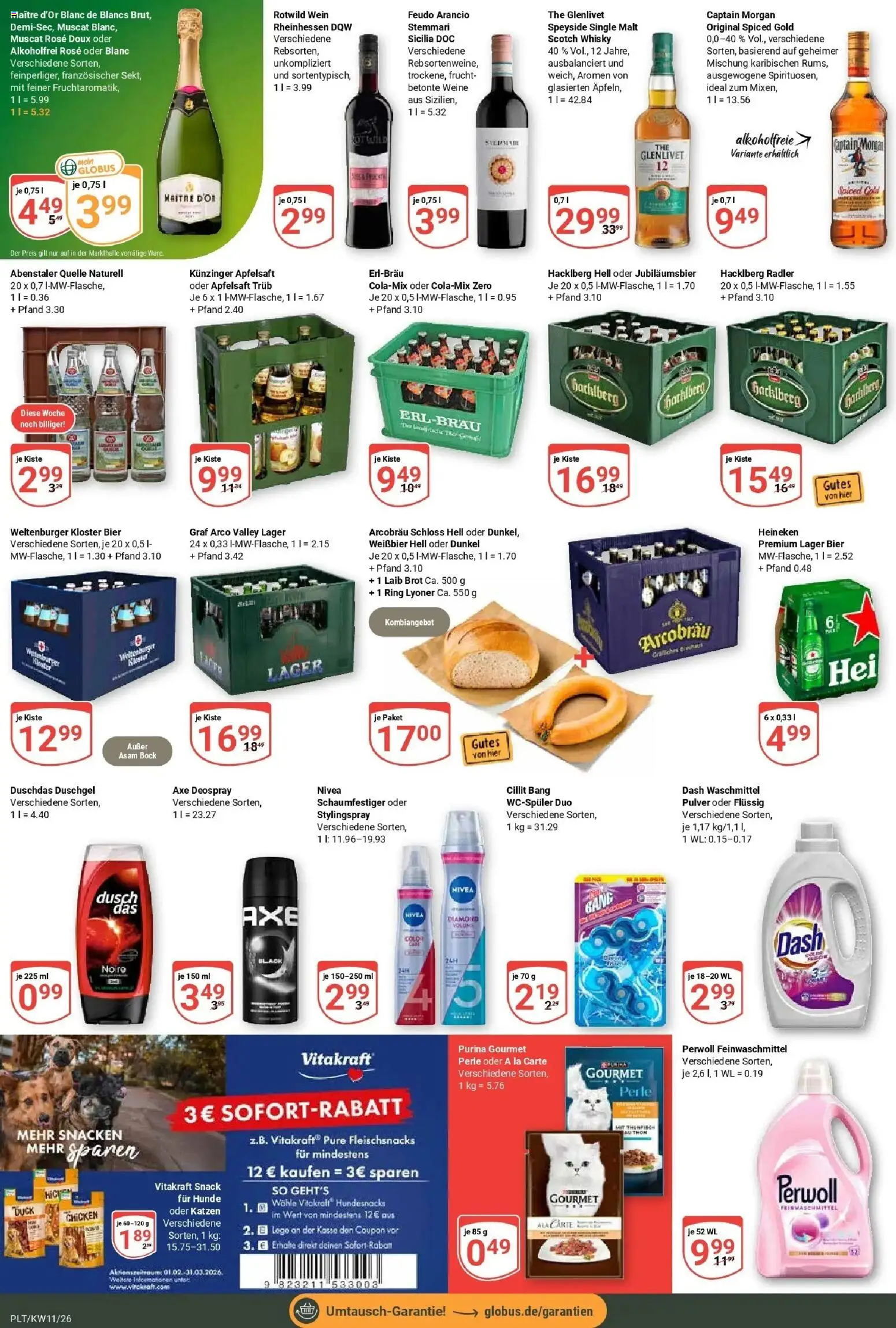 Globus prospekt Plattling	 – gültig ab 09.03.2026 | Seite: 4 | Produkte: Whisky, Heineken, Duschgel, Axe