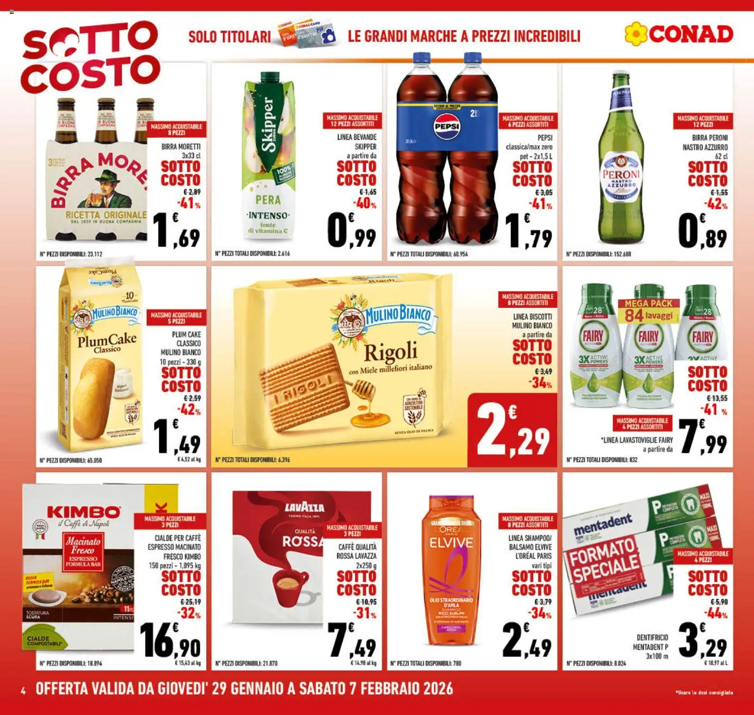 Volantino Conad del 29.01.2026 | Pagina: 4 | Prodotti: Caffè, Dentifricio, Biscotti, Plumcake