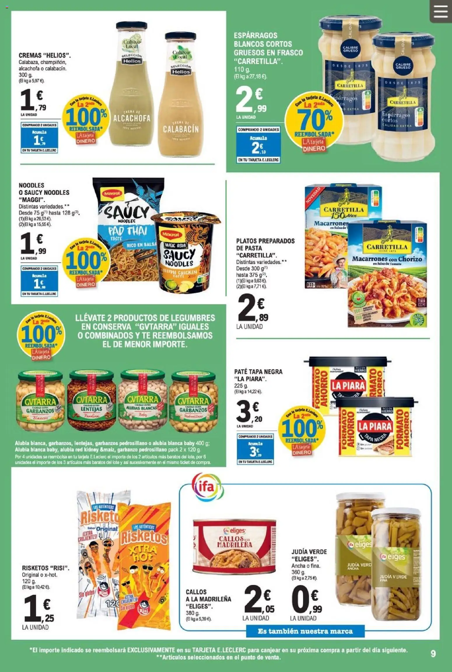 E.Leclerc folleto │ válido desde el 08.04.2026 | Página: 9 | Productos: Calabacín, Paté, Pasta, Té
