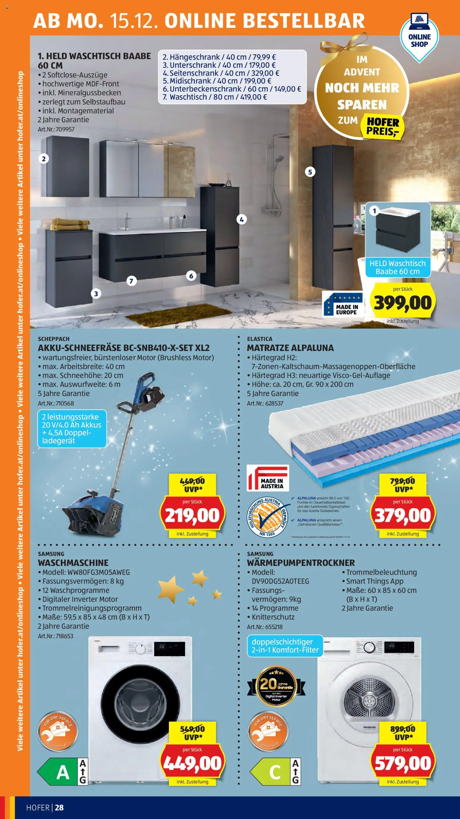 Hofer Flugblatt gültig ab 12.12.2025 | Seite: 40 | Produkte: Waschmaschine, Matratze, Samsung