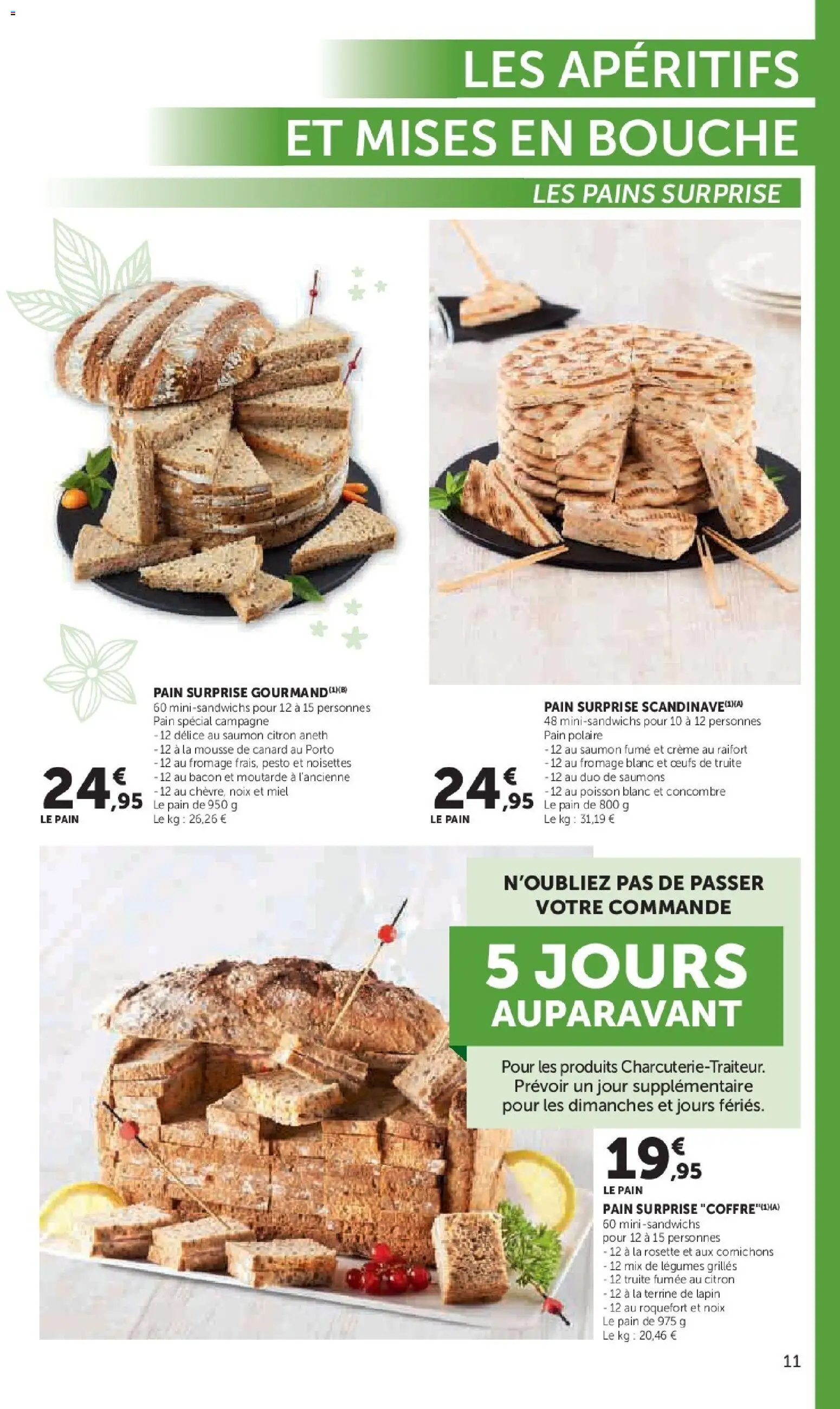 {H1} | Page: 11 | Produits: Pain surprise, Miel, Poisson, Noix