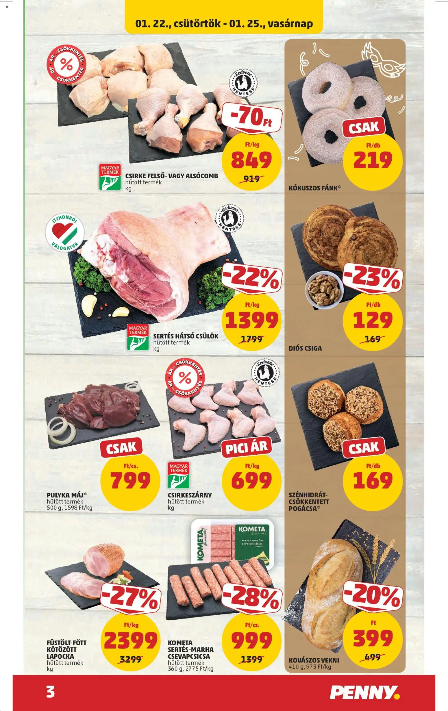PENNY akciós ujság - amely érvényes a következő dátumtól: 22.01.2026 | Oldal: 3 | Termékek: Fánk, Pogácsa