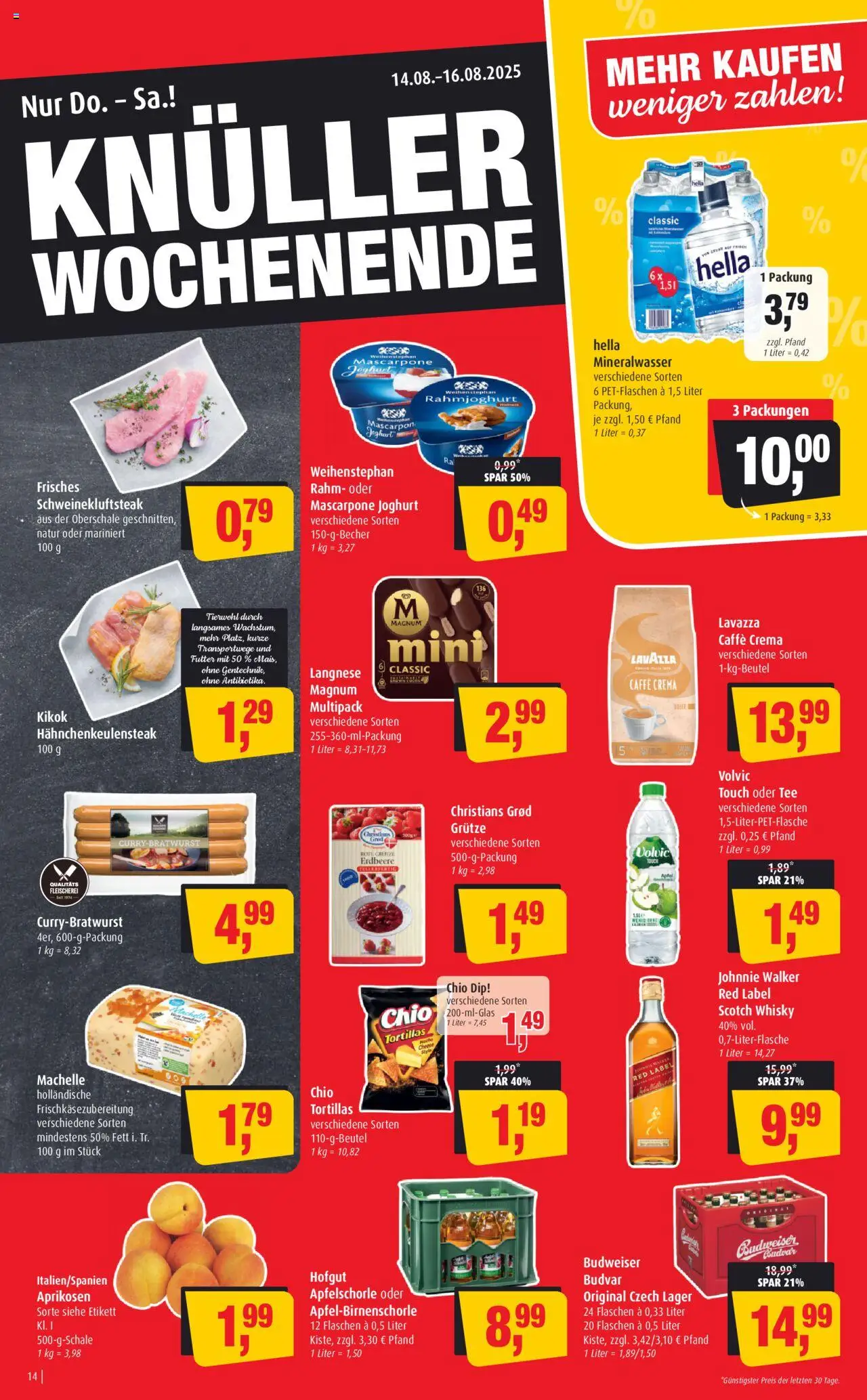 Markant Prospekt 	 - gültig ab dem 11.08.2025 | Seite: 14 | Produkte: Mascarpone, Volvic touch, Budweiser, Tee