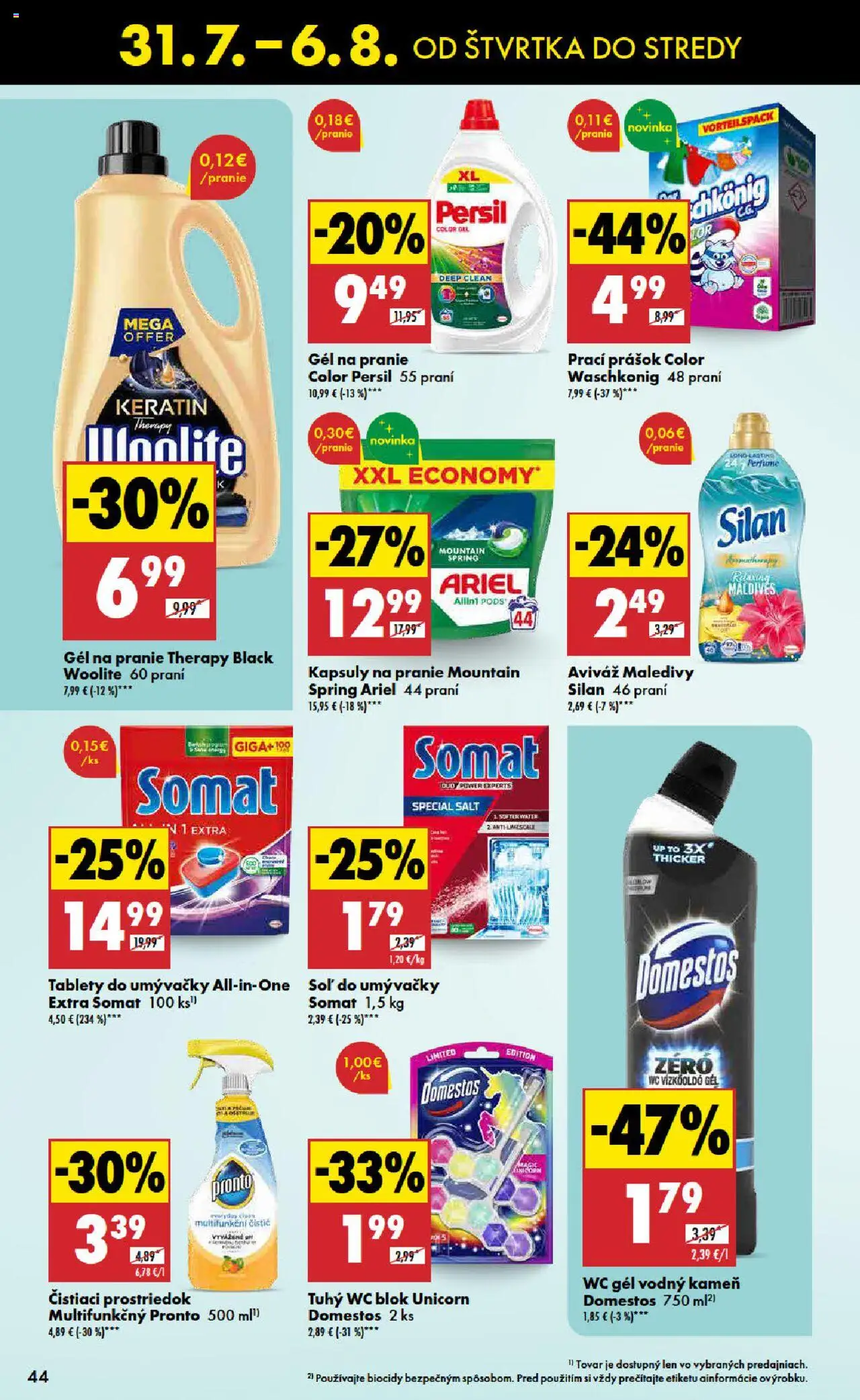 Biedronka leták │ platný od 31.07.2025 | Strana: 44 | Produkty: Aviváž, Čistiaci prostriedok, Soľ, Domestos