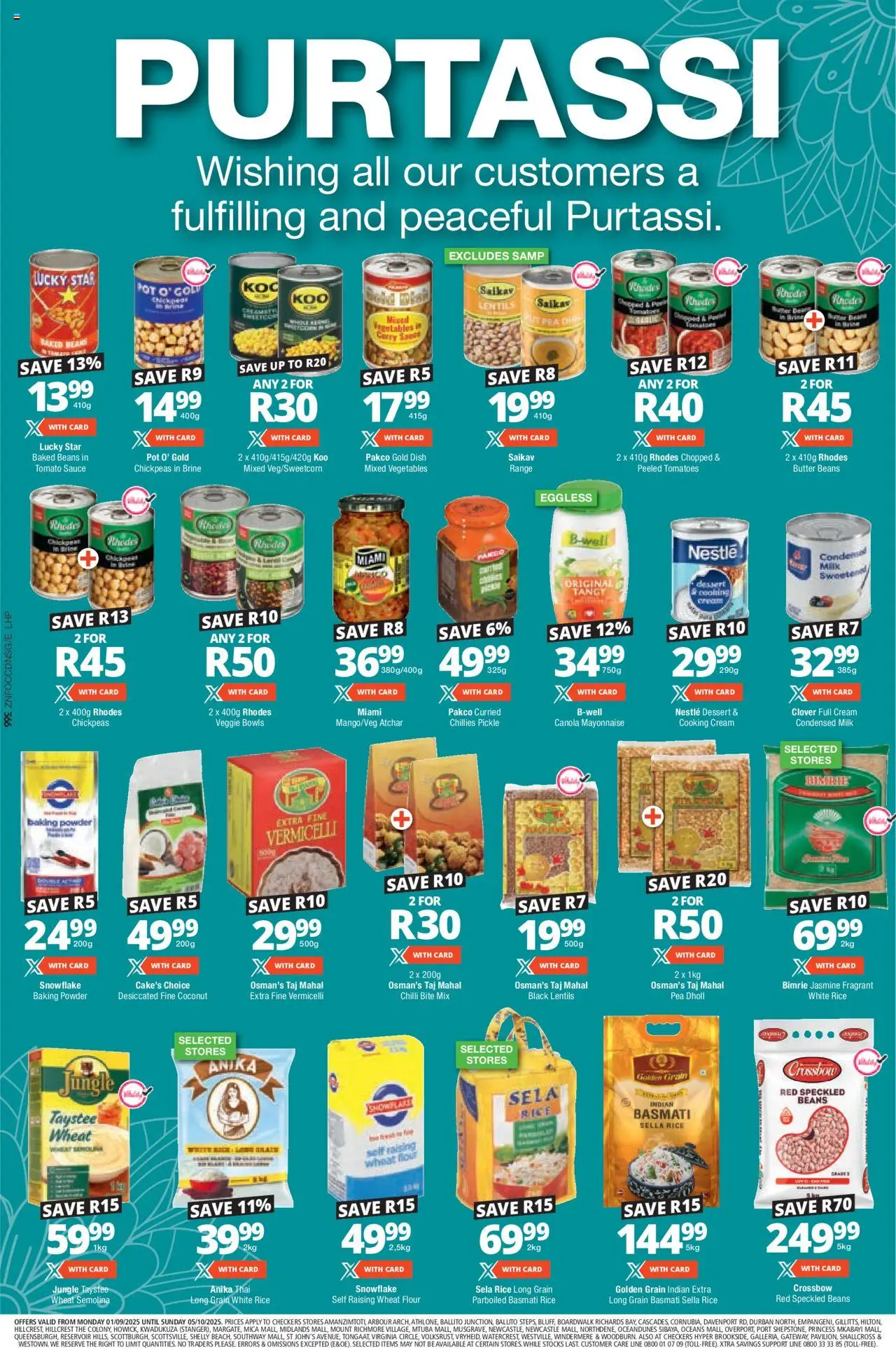 New Checkers catalogue – valid from 01.09.2025 | Page: 1 | Products: Rice, Cream, Baking powder, Chilli