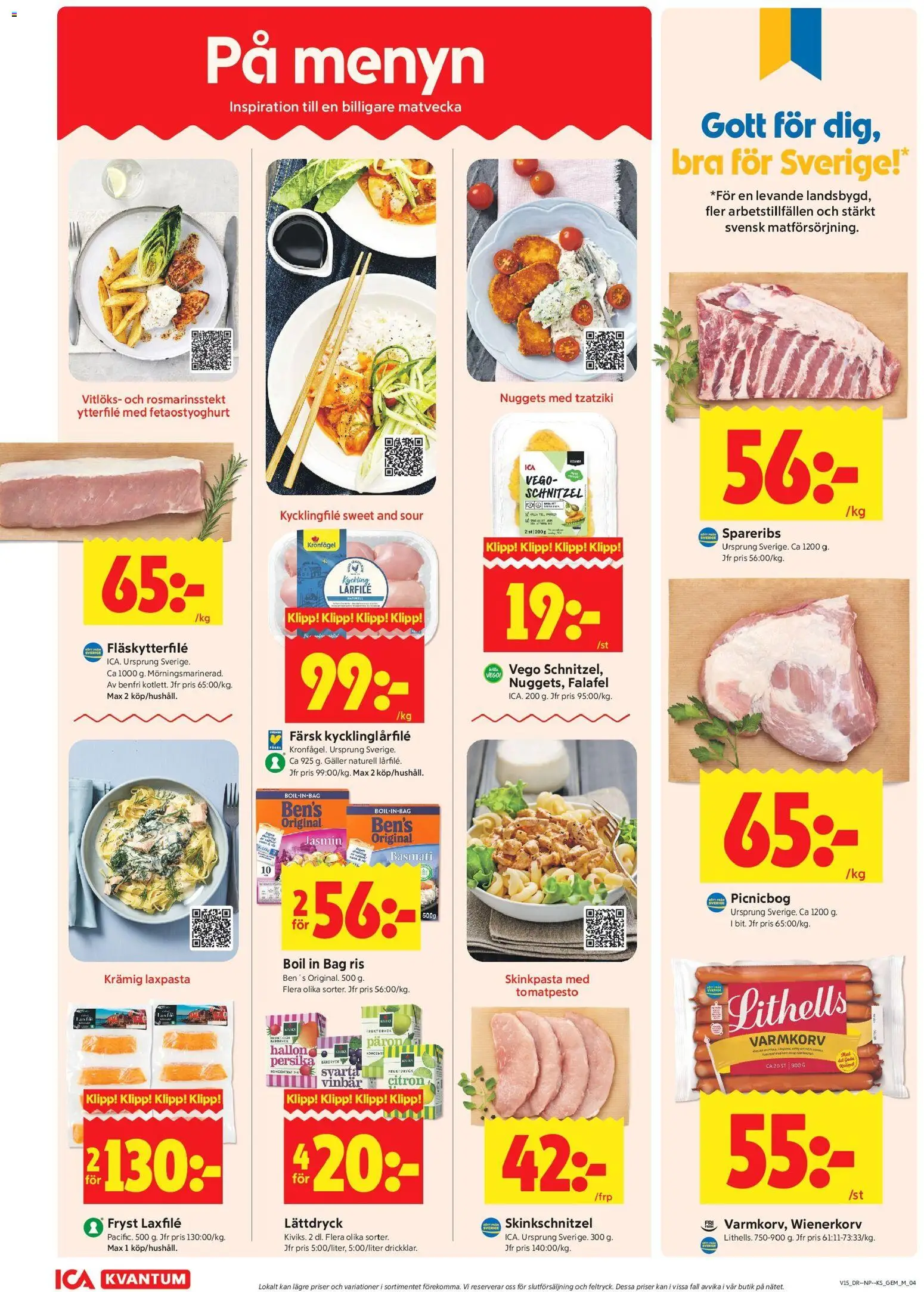 ICA Kvantum reklamblad aktuell från 06.04.2026 | Sida: 6 | Produkter: Varmkorv, Fläskytterfilé, Wienerkorv, Hallon