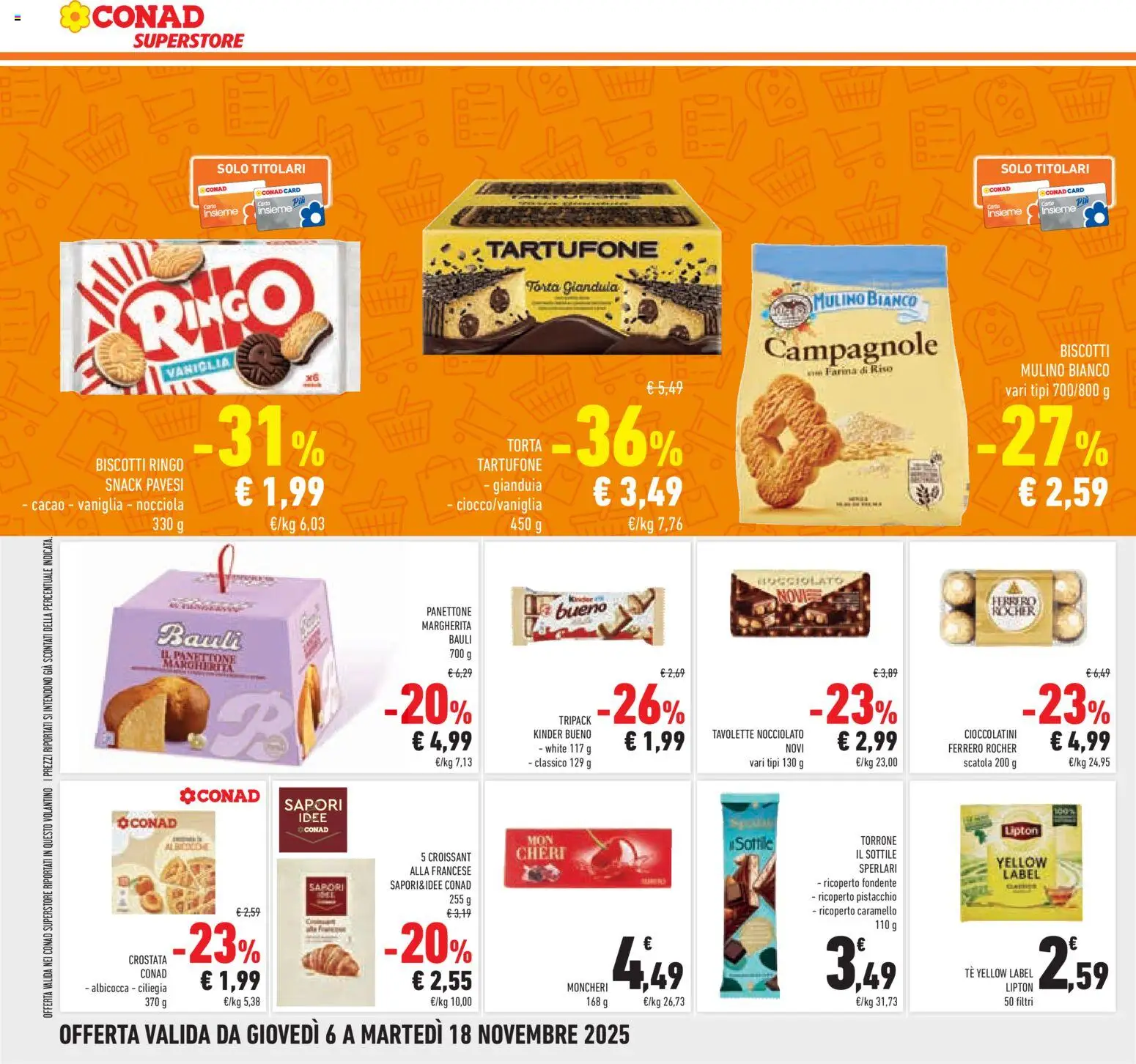 Volantino Conad del 06.11.2025 | Pagina: 28 | Prodotti: Riso, Biscotti, Farina, Panettone