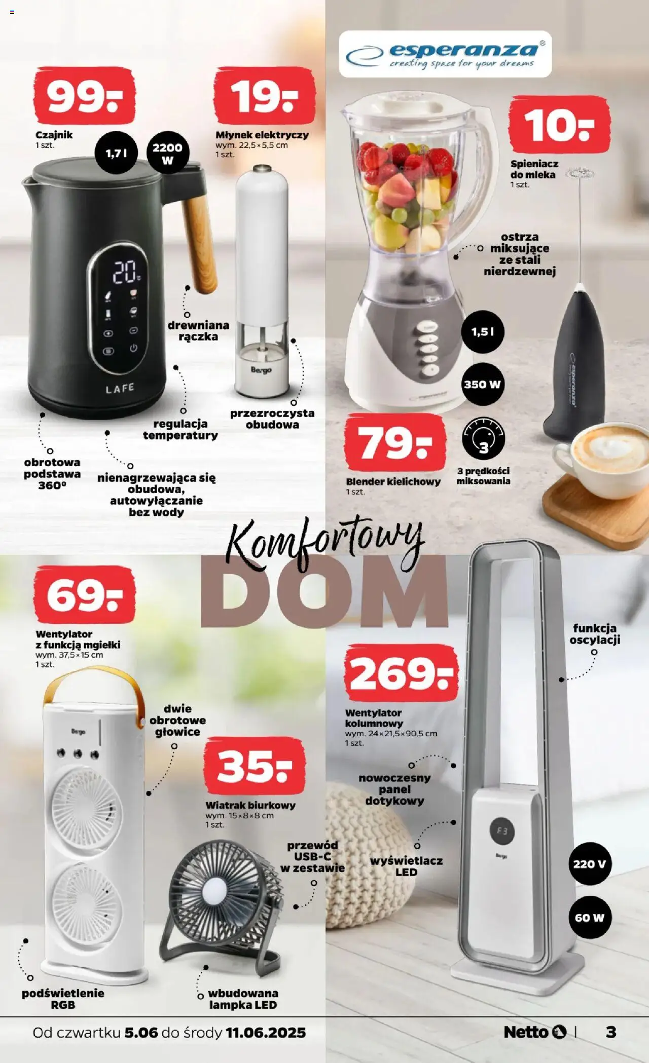 Netto gazetka - Non Food od 05.06.2025 | Strona: 3 | Produkty: Wentylator, Młynek, Blender kielichowy, Spieniacz do mleka