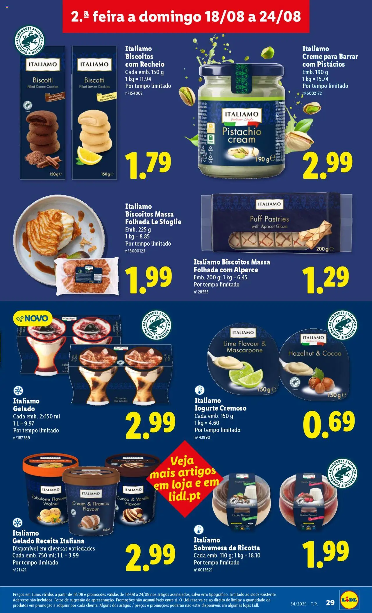 Lidl folheto │ válido de 18.08.2025 | Página: 29 | Produtos: Gelado, Massa, Biscoitos, Mascarpone