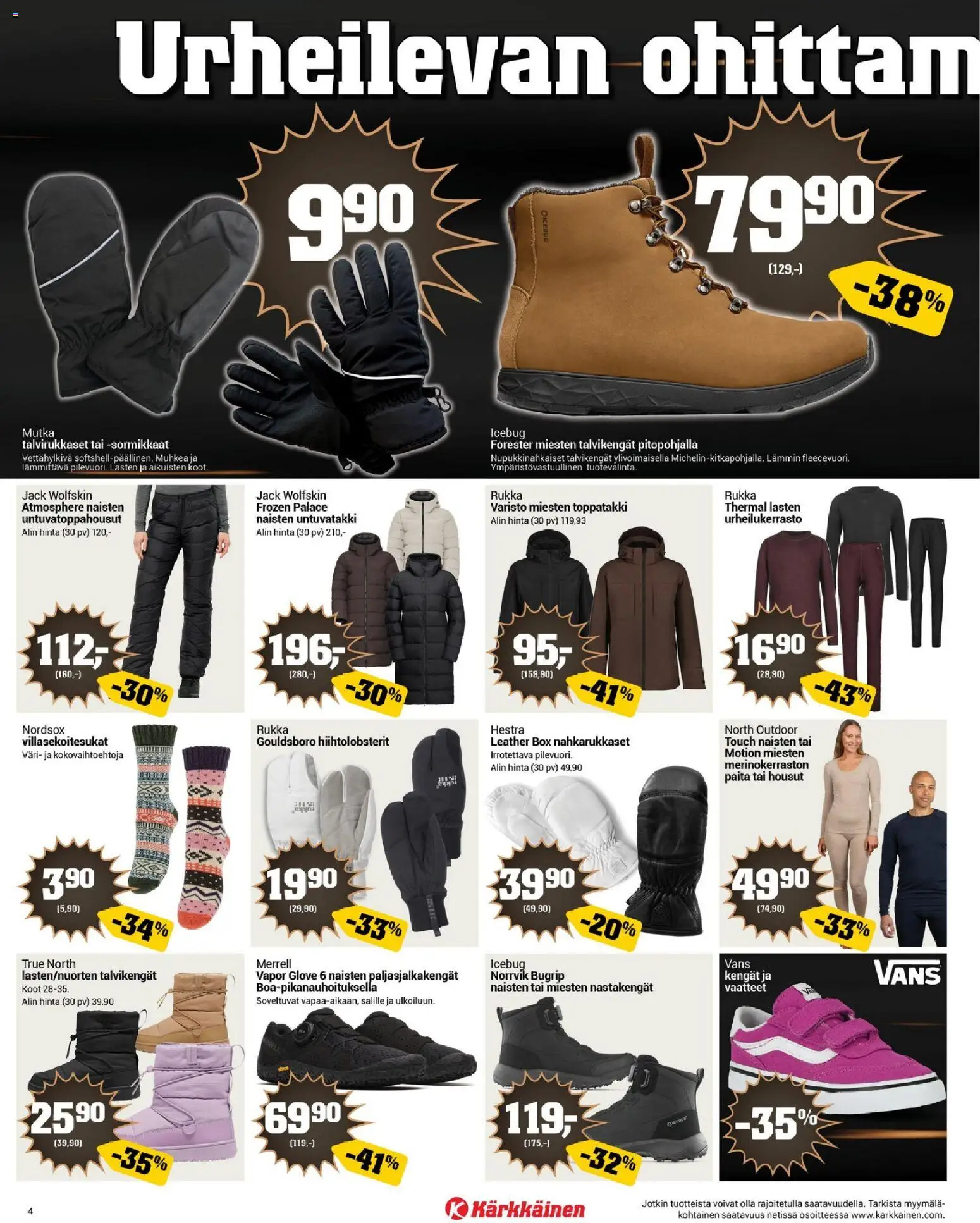 Kärkkäinen - Black Friday – voimassa 19.11.2025 alkaen | Sivu: 4 | Tuotteet: Paljasjalkakengät, Vaatteet, Housut, Toppatakki