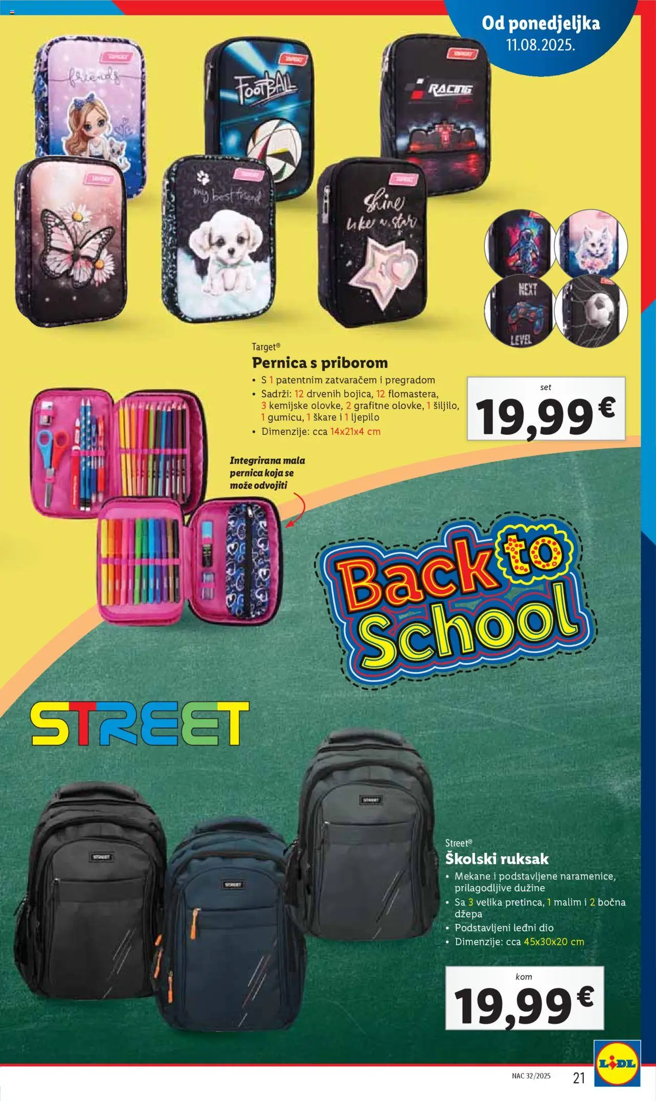 Lidl katalog | vrijedi od 31.07.2025 | Stranica: 21 | Proizvodi: Pernica, Čaše, Ruksak, Škare