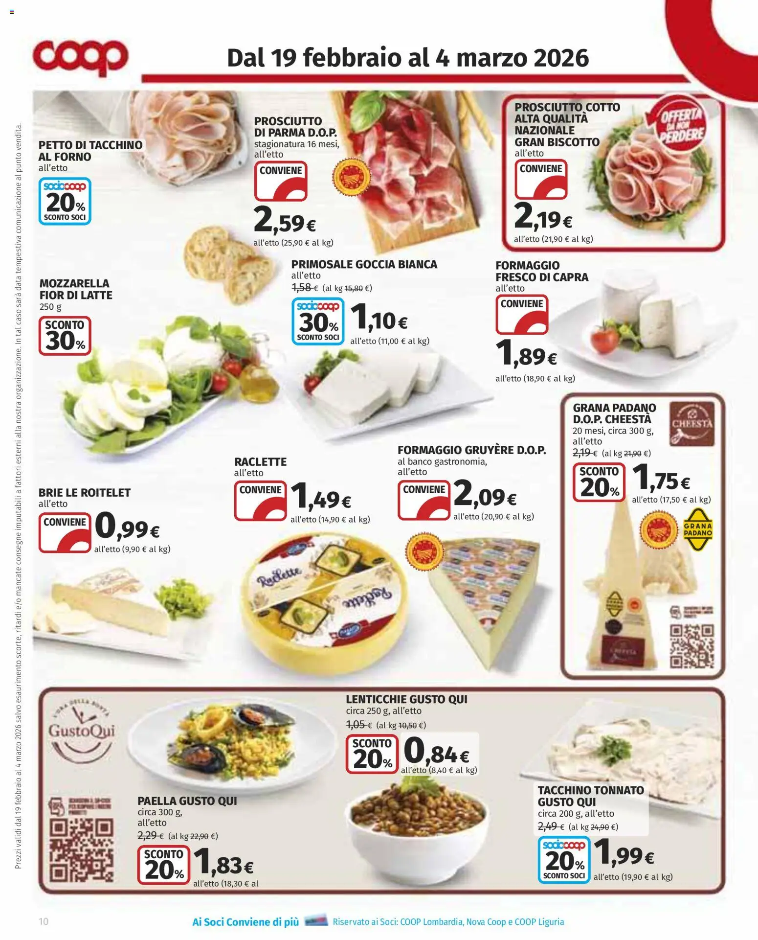 Volantino COOP del 19.02.2026 | Pagina: 10 | Prodotti: Mozzarella, Grana Padano, Forno, Paella