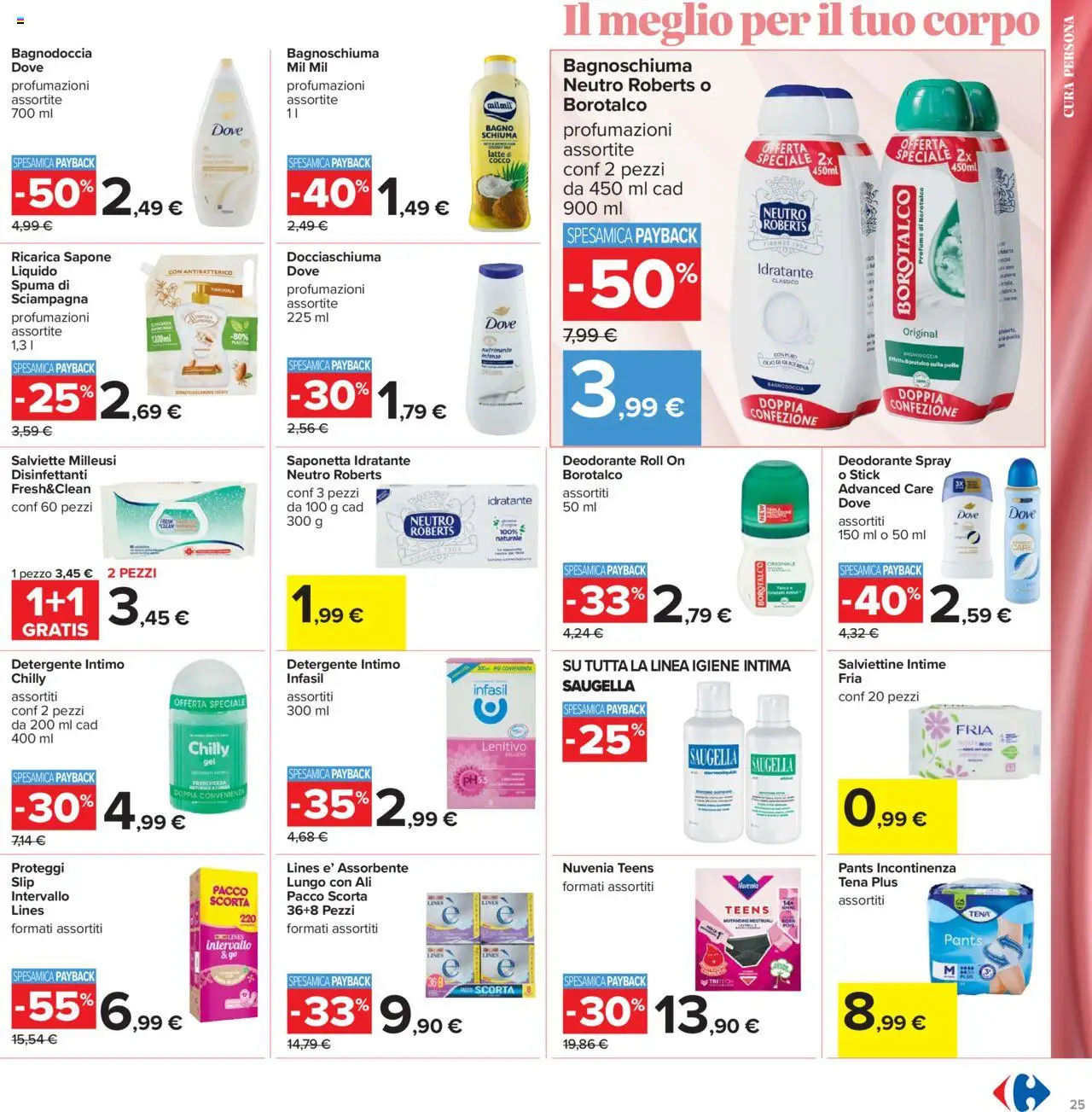 Volantino Carrefour del 15.09.2025 | Pagina: 25 | Prodotti: Intimo, Latte, Bagno, Profumo