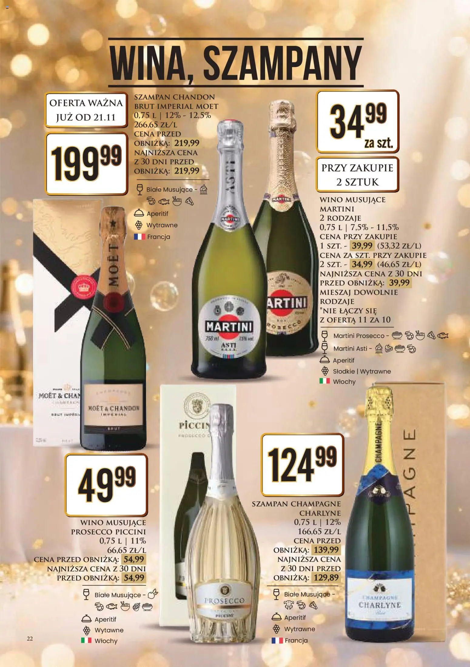 Dino Gazetka alkoholowa od 21.11.2025 | Strona: 22 | Produkty: Martini, Martini prosecco, Wino, Prosecco