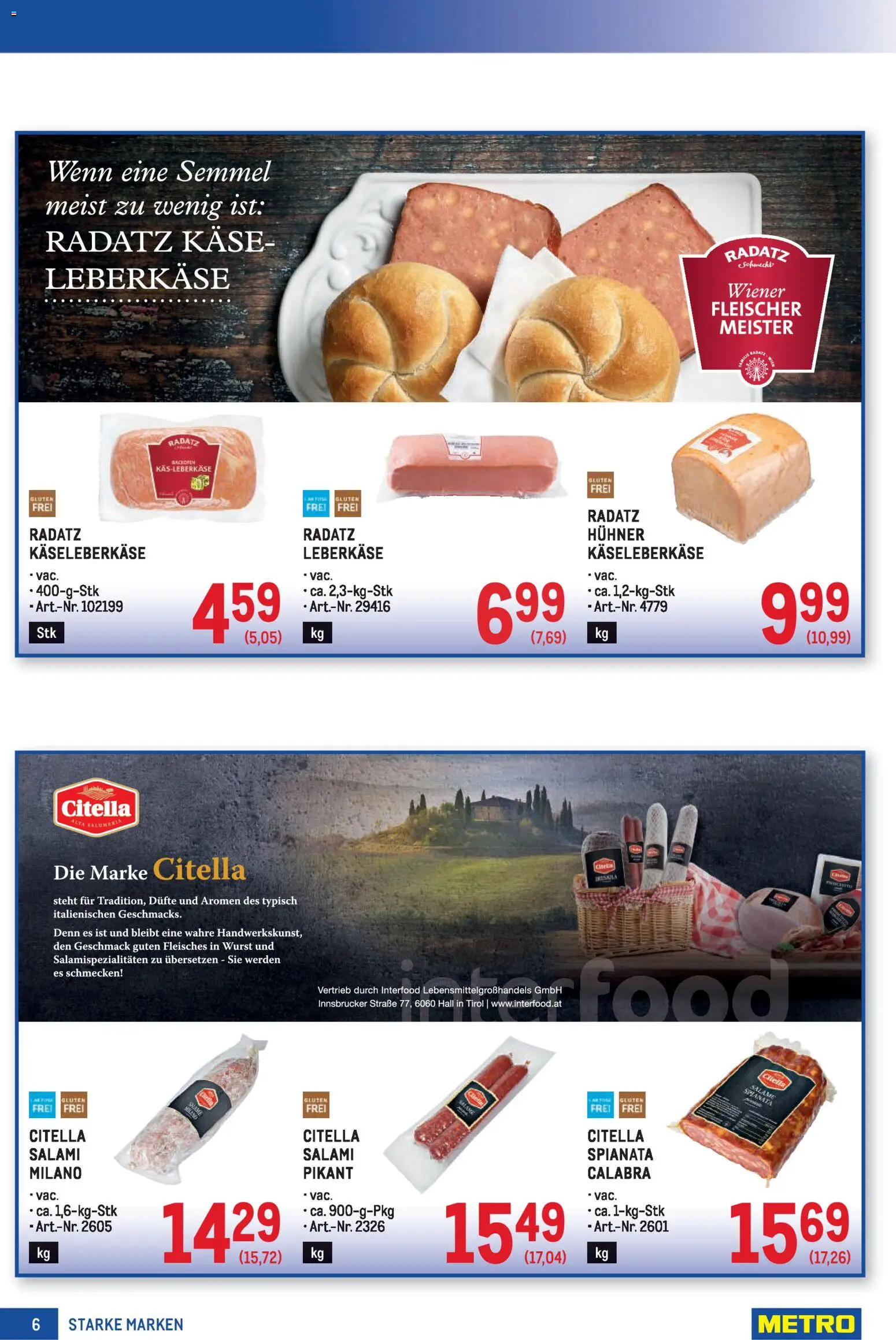 Metro Starke Marken gültig ab 22.01.2026 | Seite: 6 | Produkte: Wurst, Käse, Salami