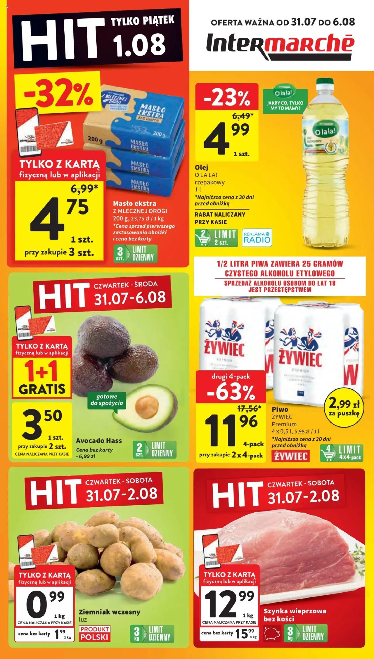 Intermarche Gazetka od 31.07.2025 | Strona: 1 | Produkty: Szynka wieprzowa, Szynka, Masło, Piwo