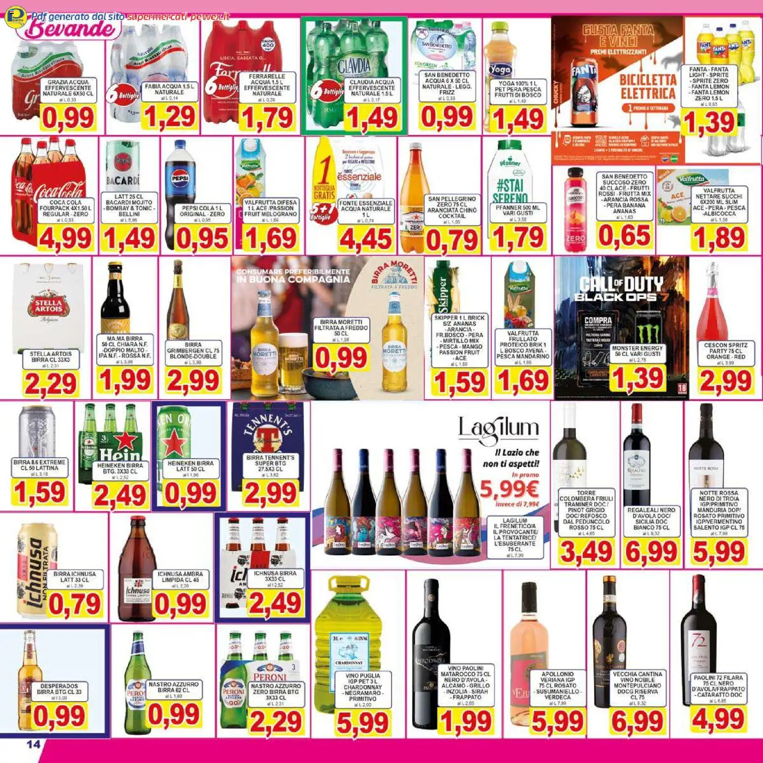 Volantino Pewex del 29.10.2025 | Pagina: 14 | Prodotti: Vino, Acqua naturale, Fanta, Pepsi