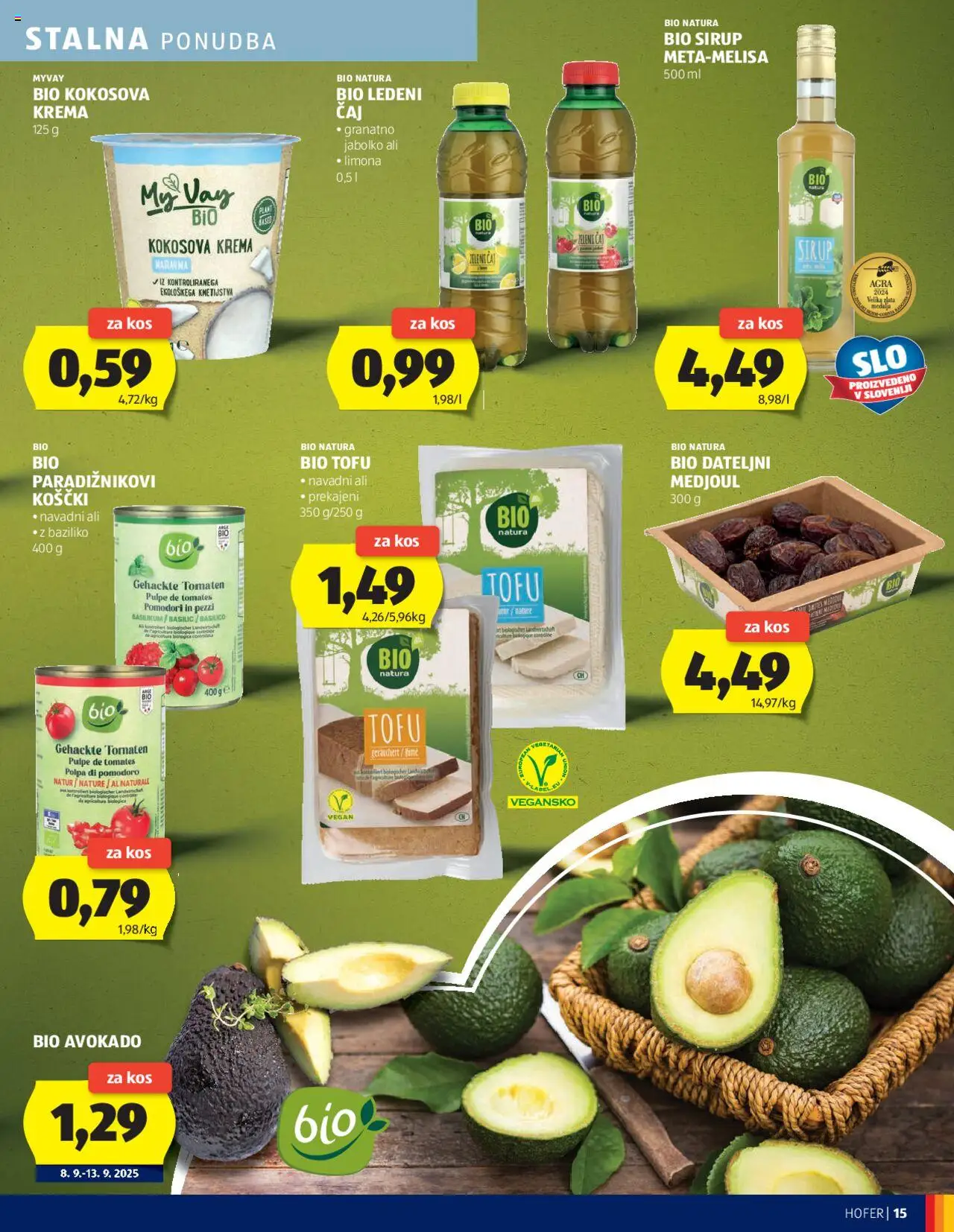 Novi Hofer katalog ponudbe – veljaven od 04.09.2025 | Stran: 15 | Izdelki: Sirup, Kos, Ledeni čaj, Krema