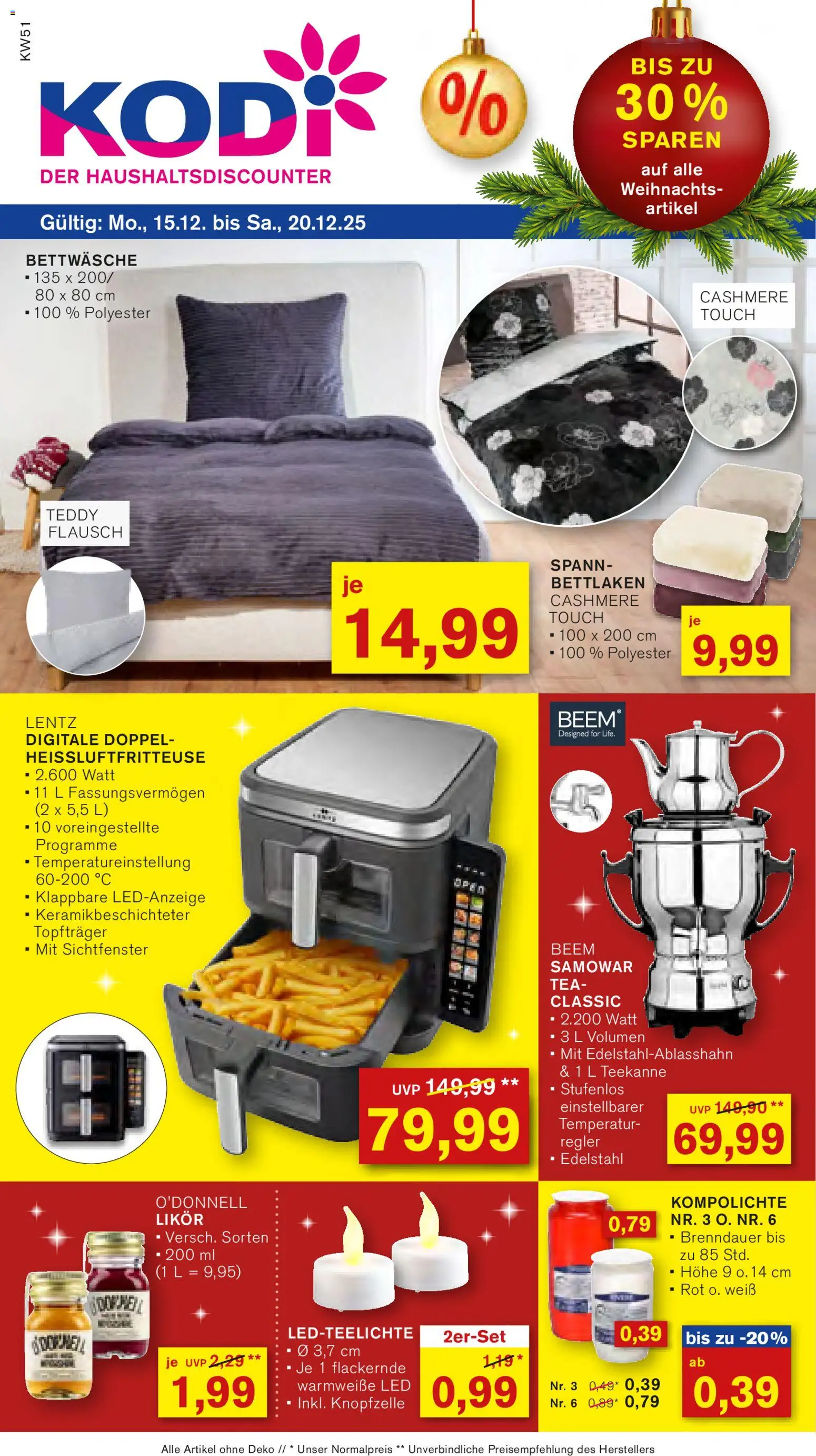 KODi Prospekt 	 – gültig ab 15.12.2025 | Seite: 1 | Produkte: Likör, Bettwäsche, Teekanne, Heißluftfritteuse