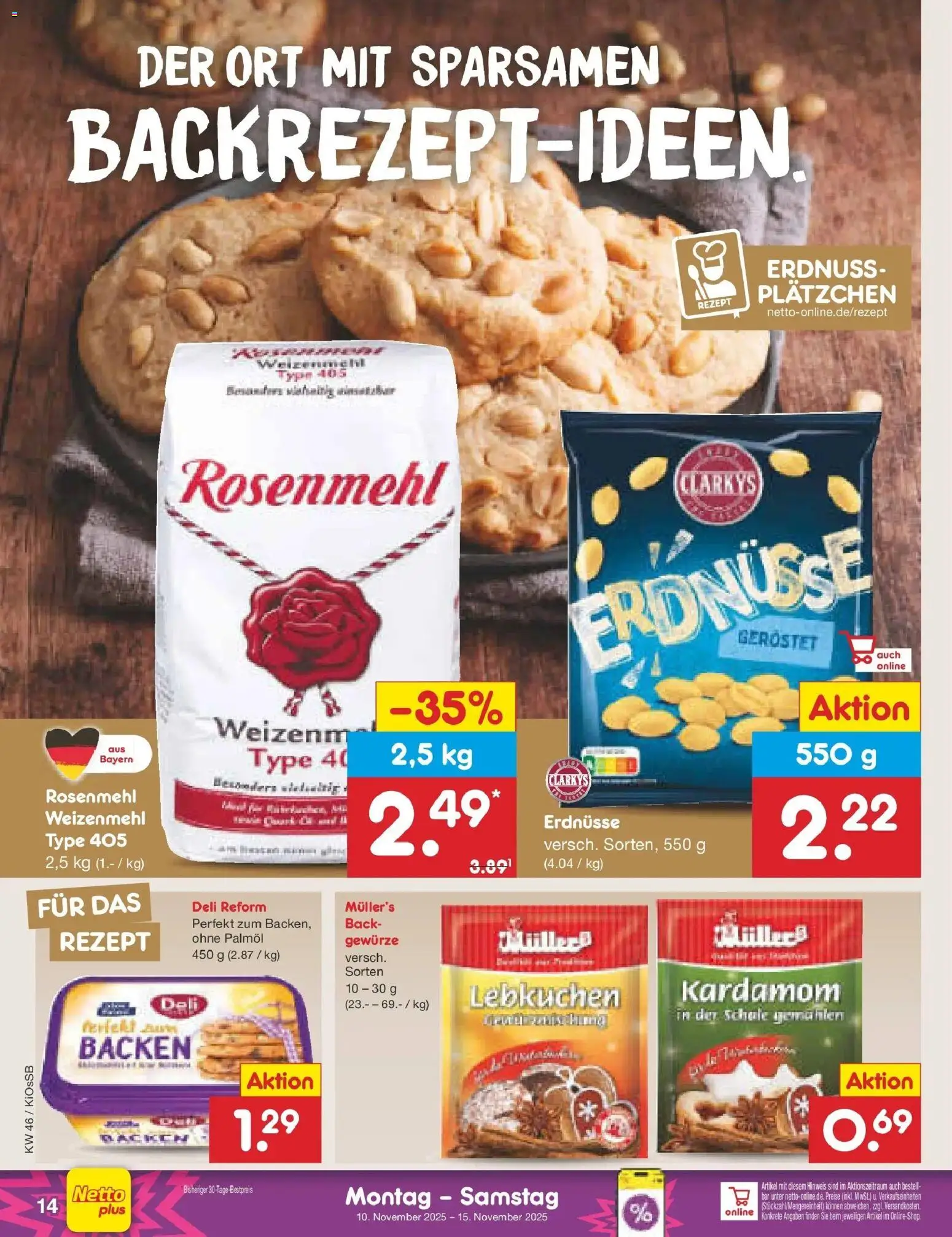 Netto Marken-Discount - Netto: Wochenangebote – gültig ab 10.11.2025 | Seite: 14 | Produkte: Erdnüsse, Weizenmehl, Gewürze, Deli reform