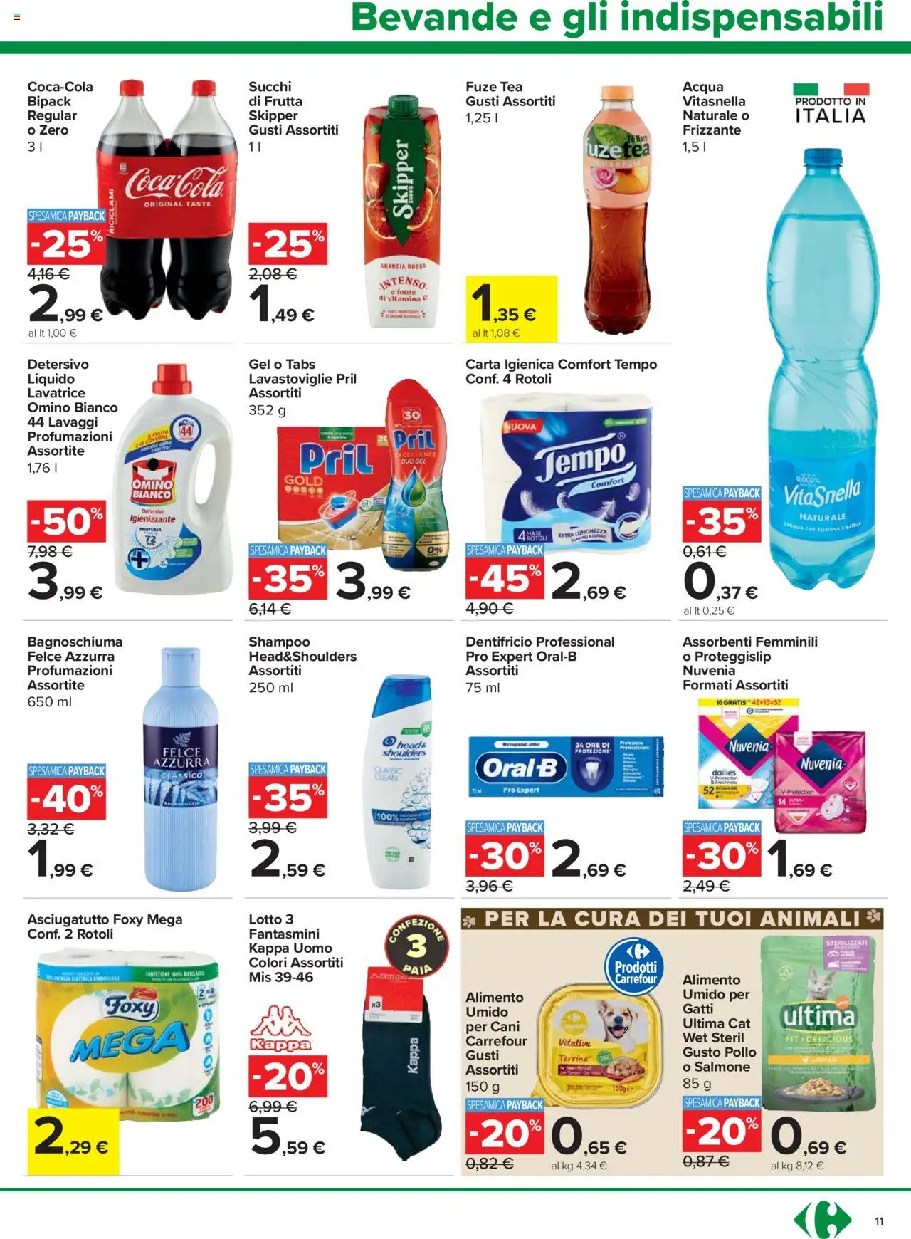 Volantino Carrefour del 07.08.2025 | Pagina: 11 | Prodotti: Carta igienica, Salmone, Frutta, Lavatrice