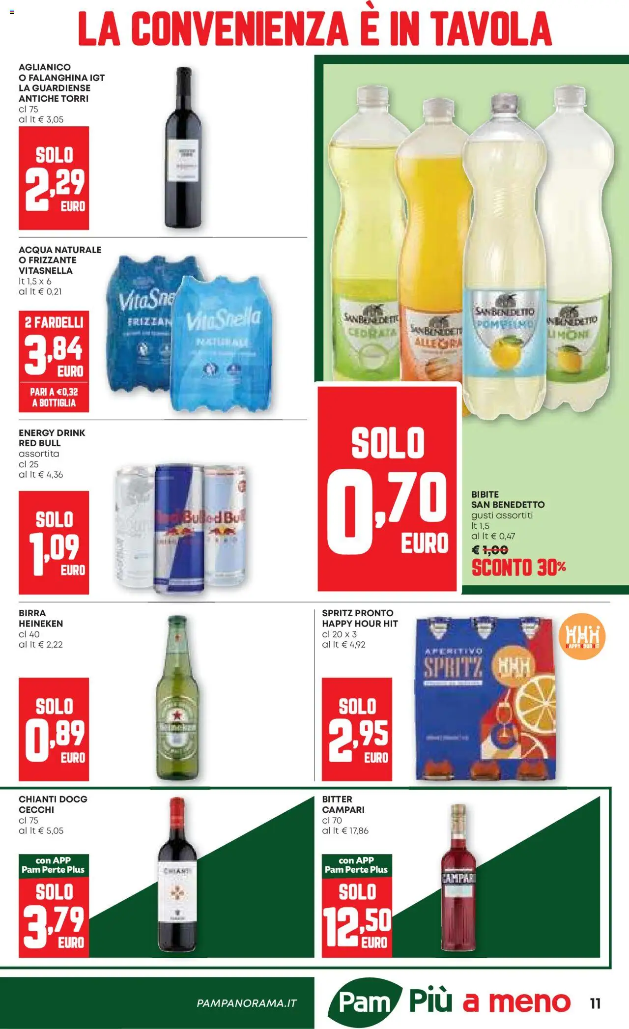 Volantino PAM del 07.08.2025 | Pagina: 11 | Prodotti: Acqua naturale, Red Bull, Cedrata, Aperitivo