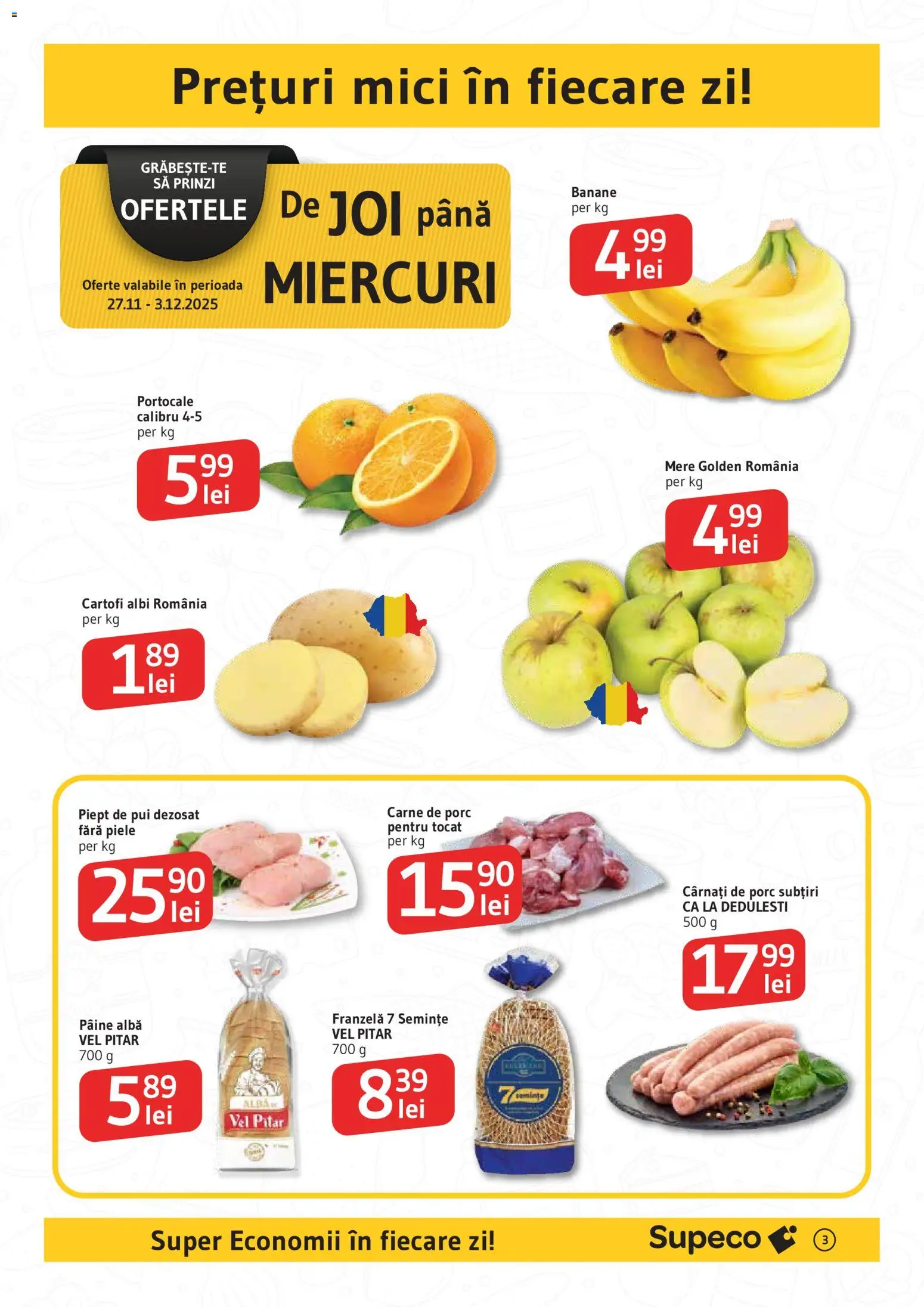Noul catalog Supeco – valabil de la 27.11.2025 | Pagină: 3 | Produse: Hacıyatmaz Kedi Oyuncağı, Carne De Porc, Mere, Cârnați