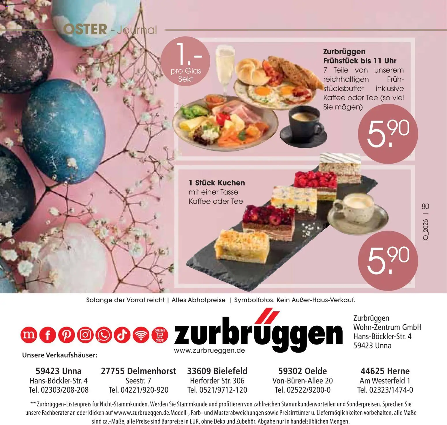 Zurbrüggen Oster-Journal – gültig ab 23.03.2026 | Seite: 80 | Produkte: Kaffee, Sekt, Tee, Kuchen