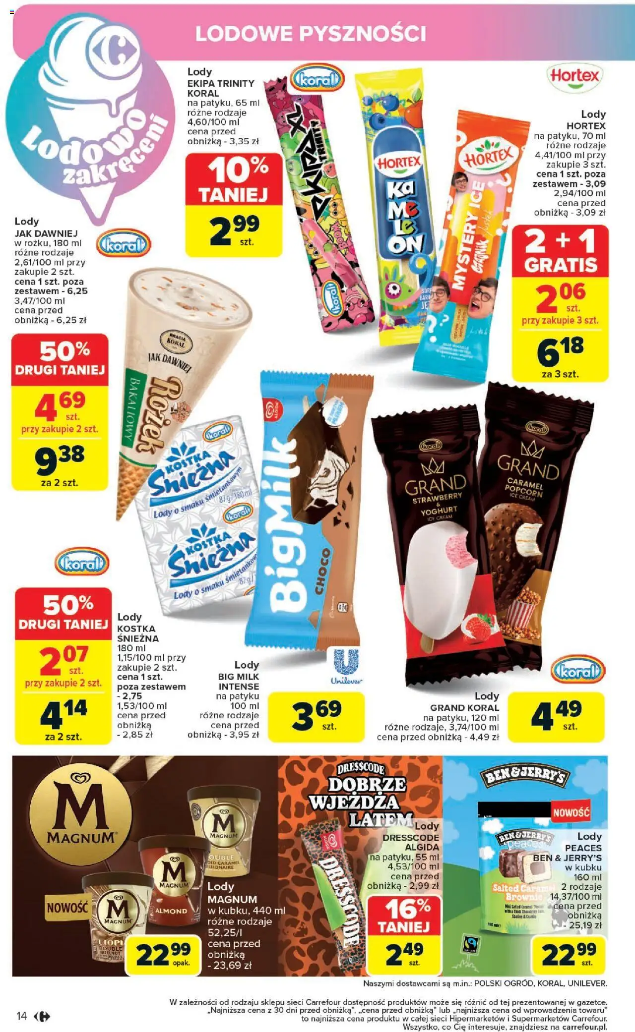 Carrefour Gazetka od 09.06.2025 | Strona: 16 | Produkty: Big Milk, Popcorn, Lody Magnum, Lody