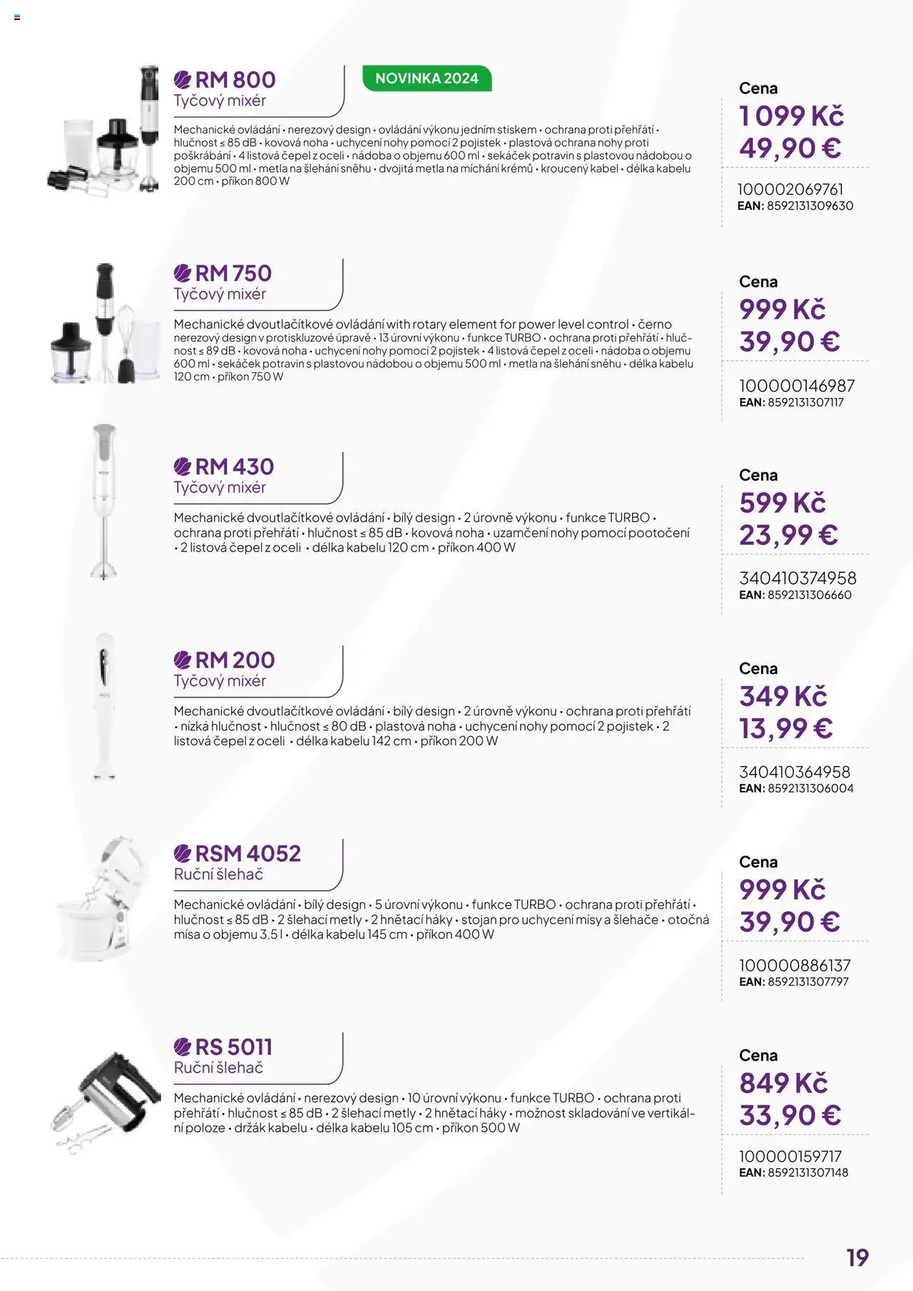 Expert elektro katalog - ECG - Malé domácí spotřebiče od 01.10.2024 | Strana: 19 | Produkty: Tyčový mixér, Ruční šlehač, Šlehač, Sekáček
