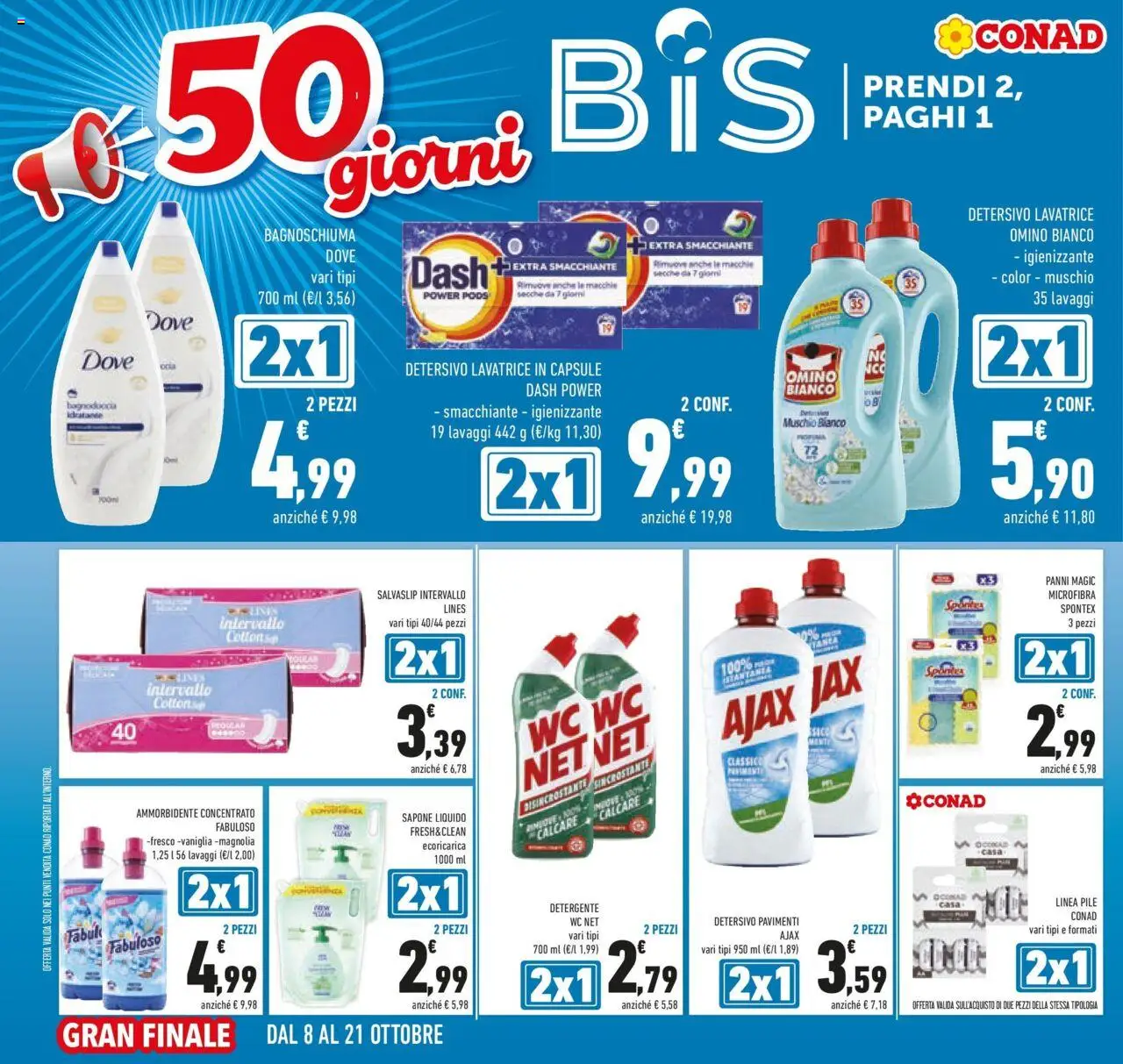 Volantino Conad del 08.10.2025 | Pagina: 16 | Prodotti: Pile, Sapone, Bagnoschiuma, Detergente