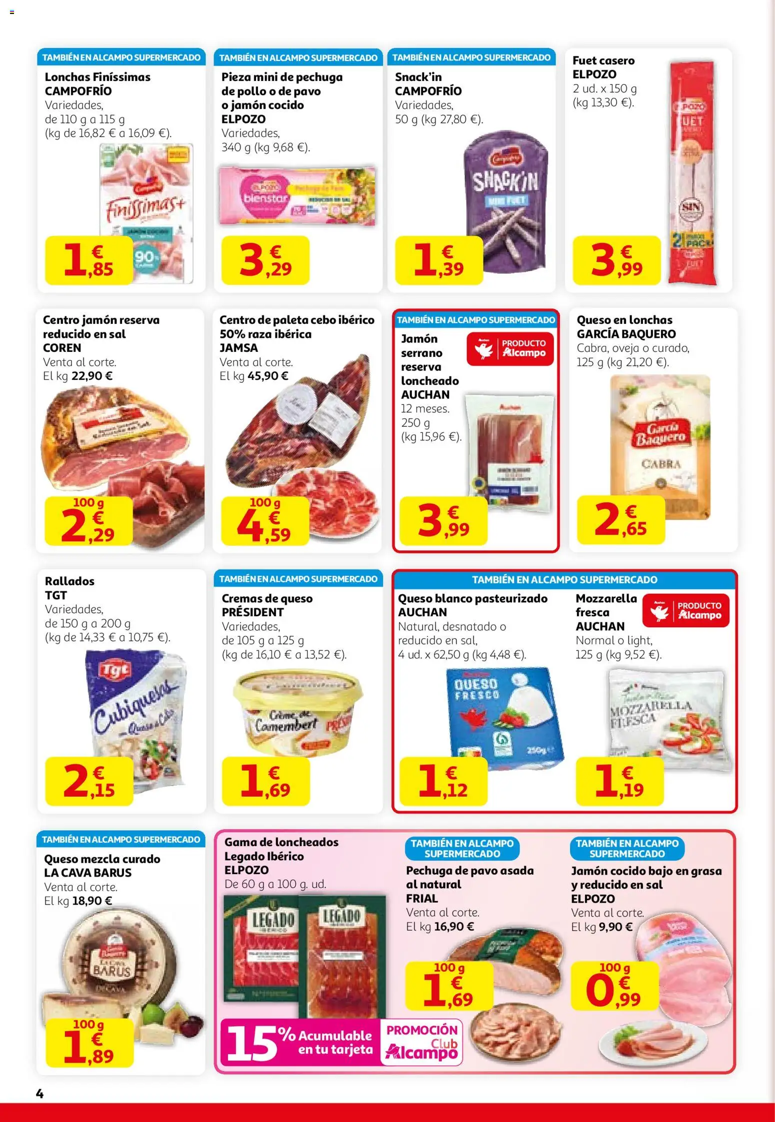 Alcampo - HP Nacional Unificado │ válido desde el 29.01.2026 | Página: 4 | Productos: Jamón, Jamón cocido, Queso fresco, Loncheado