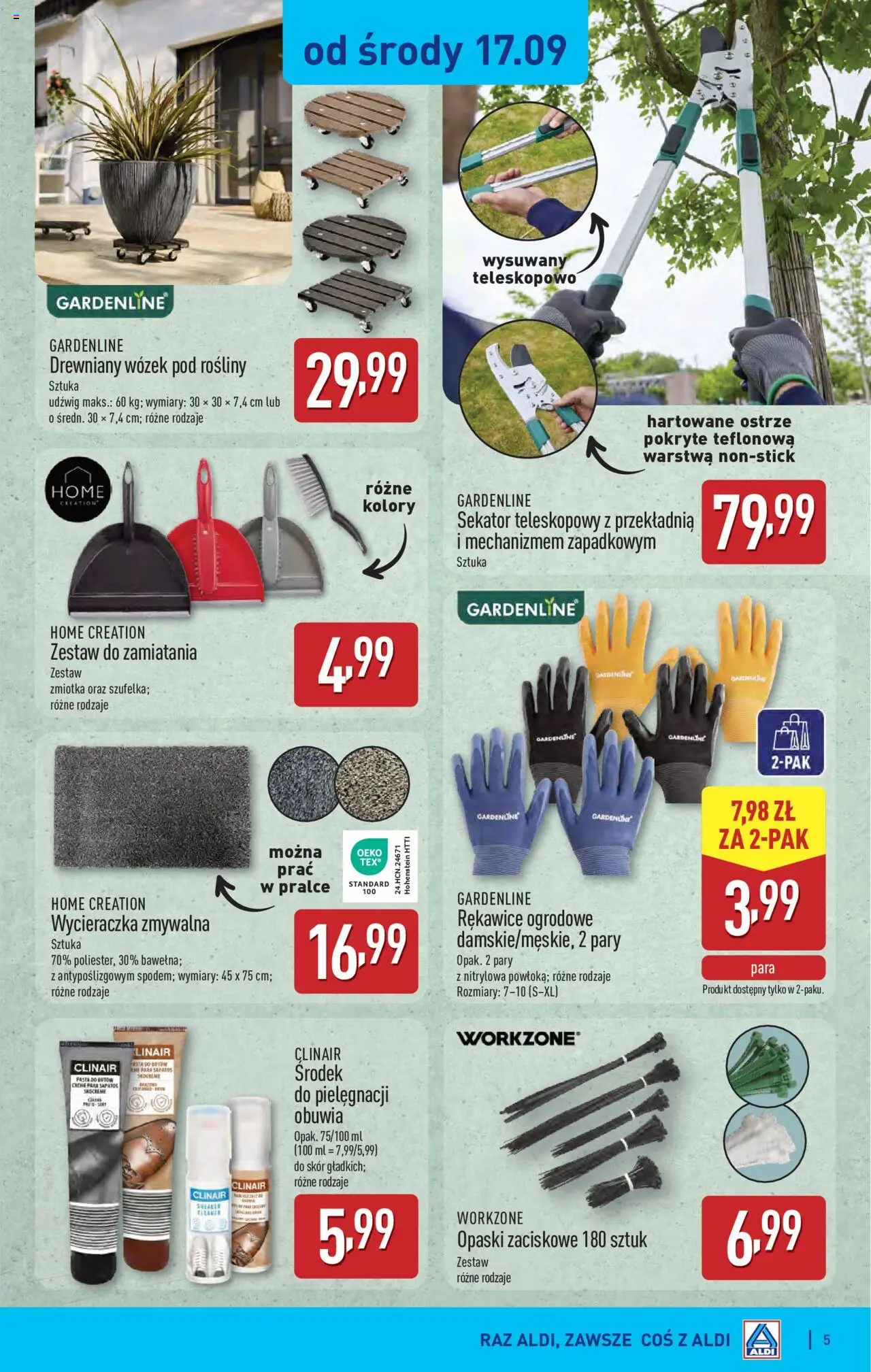 Aldi Gazetka - Hity od Środy i od Soboty od 17.09.2025 | Strona: 5 | Produkty: Sekator, Cleaner, Wycieraczka, Rosliny