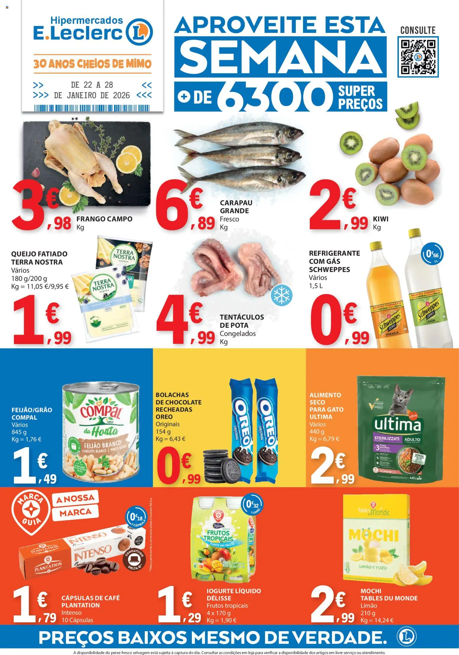 E.Leclerc folheto │ válido de 22.01.2026 | Página: 1 | Produtos: Refrigerante, Frango, Bolachas, Cálcio