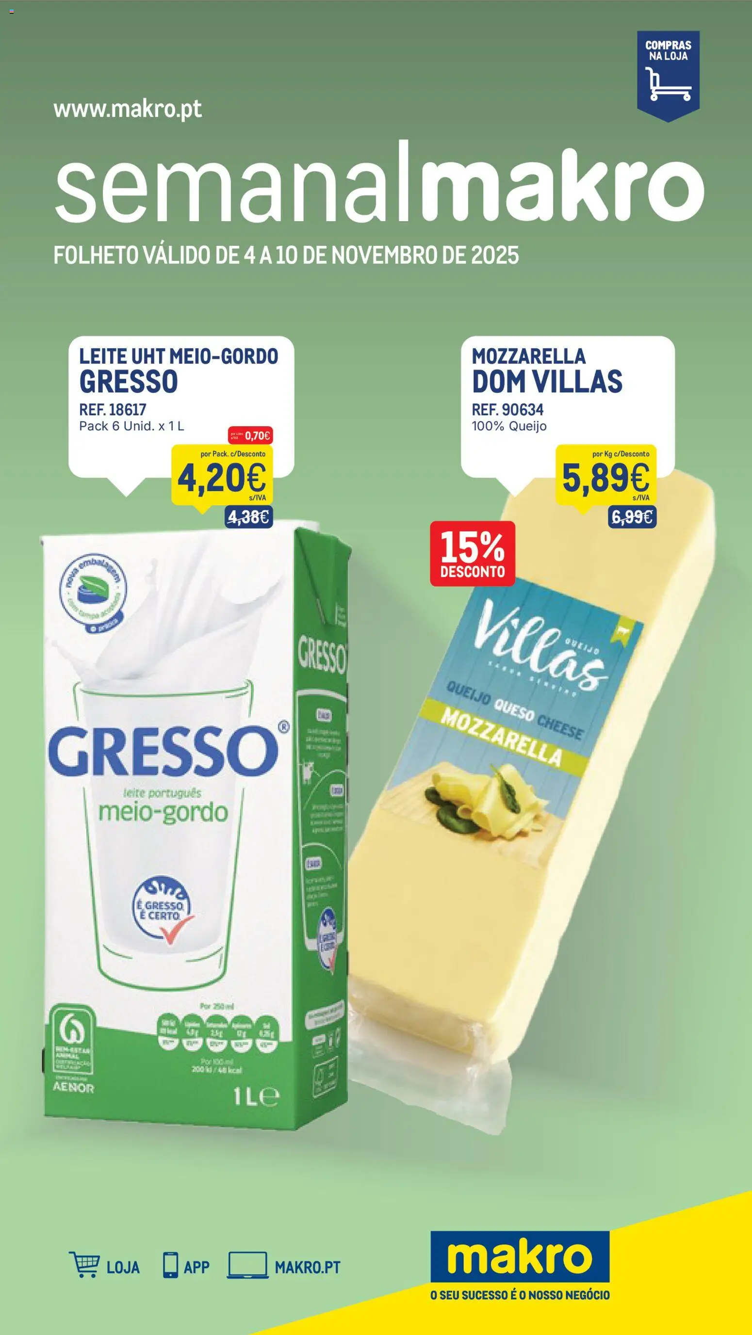 Makro folheto │ válido de 04.11.2025 | Página: 1 | Produtos: Leite, Queijo