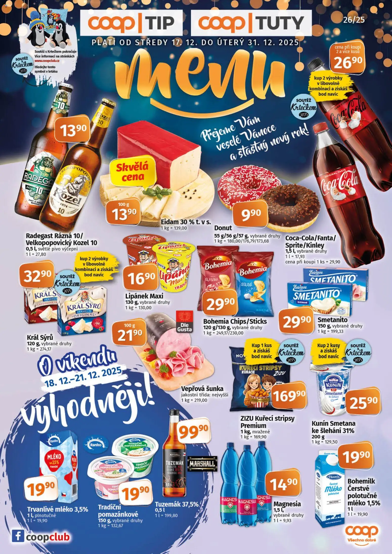 Trefa leták - COOP TIP TUTY menu od 17.12.2025 | Strana: 1 | Produkty: Lipánek, Smetana, Kozel 10, Slanina