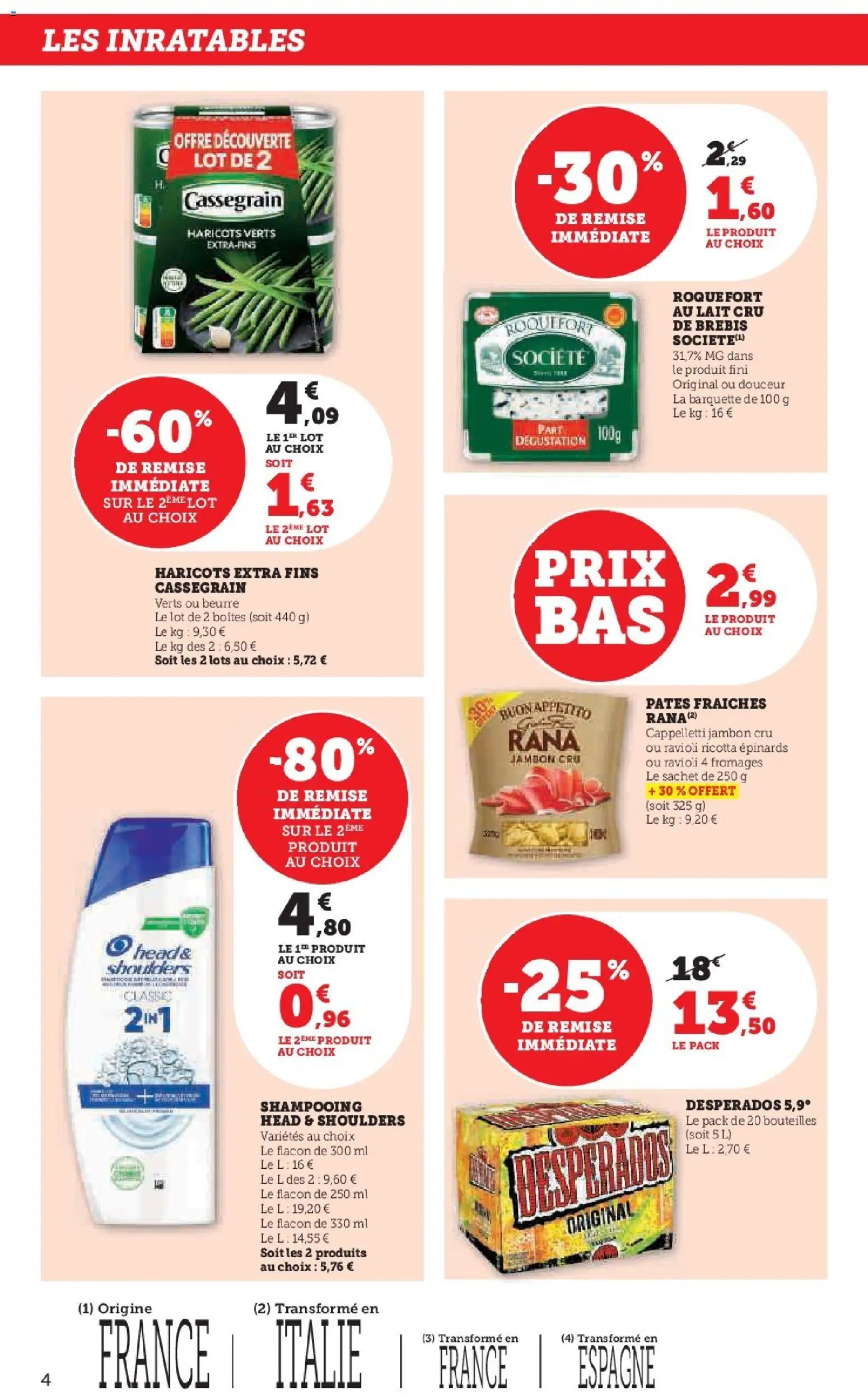 {H1} | Page: 4 | Produits: Lait, Beurre, Jambon, Pâtes